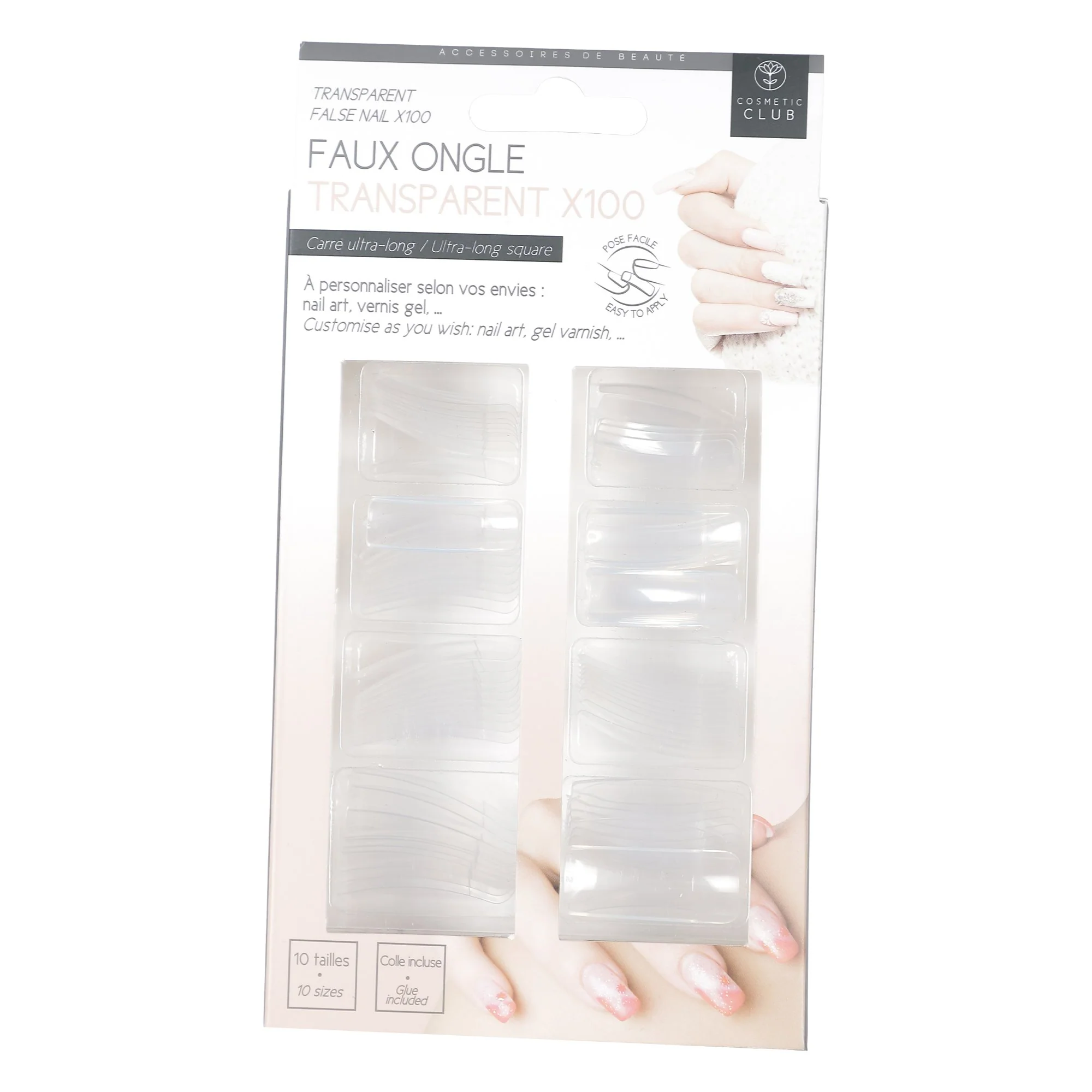 Kit de 100 faux ongles transparent