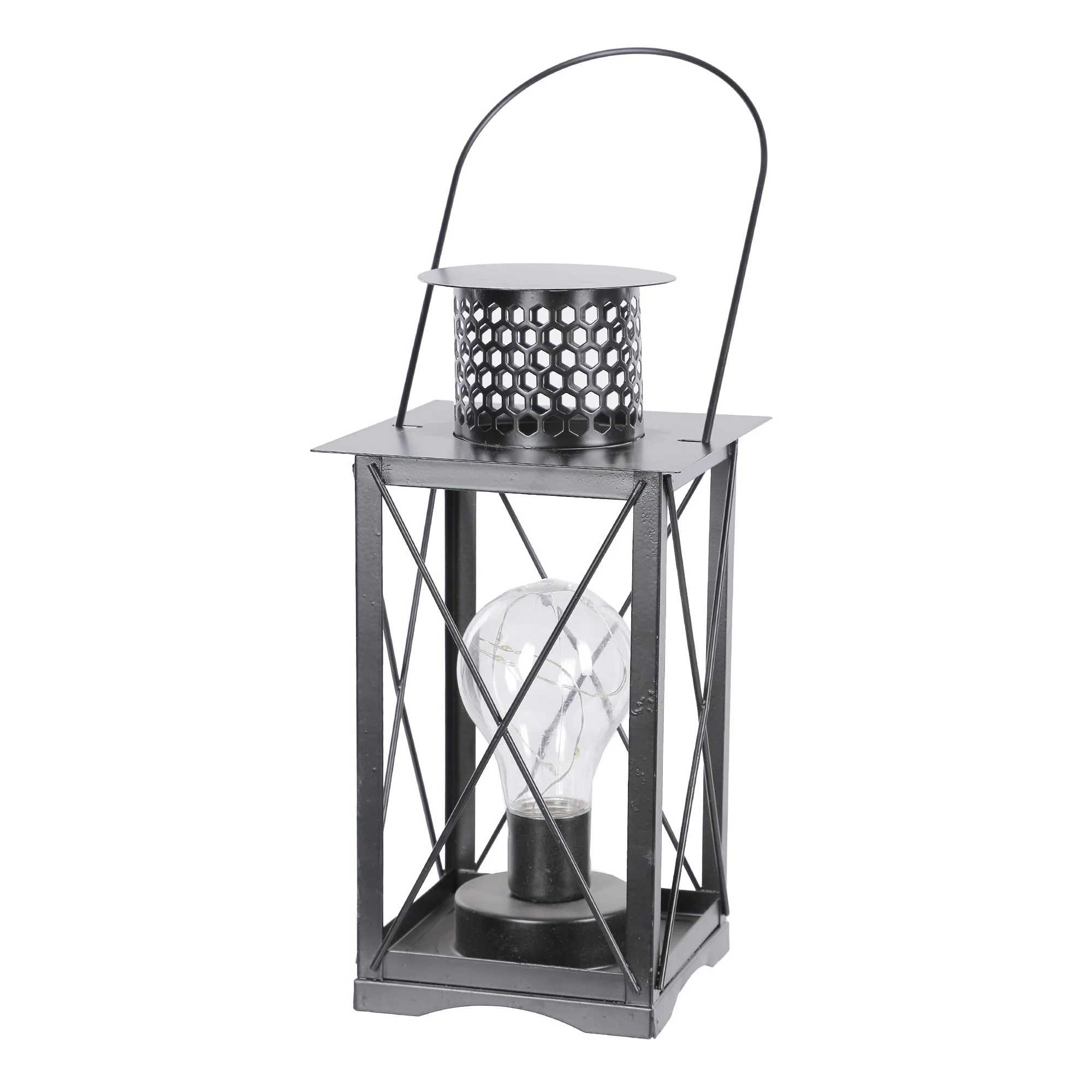 Lampe lanterne métal noir 8 LED