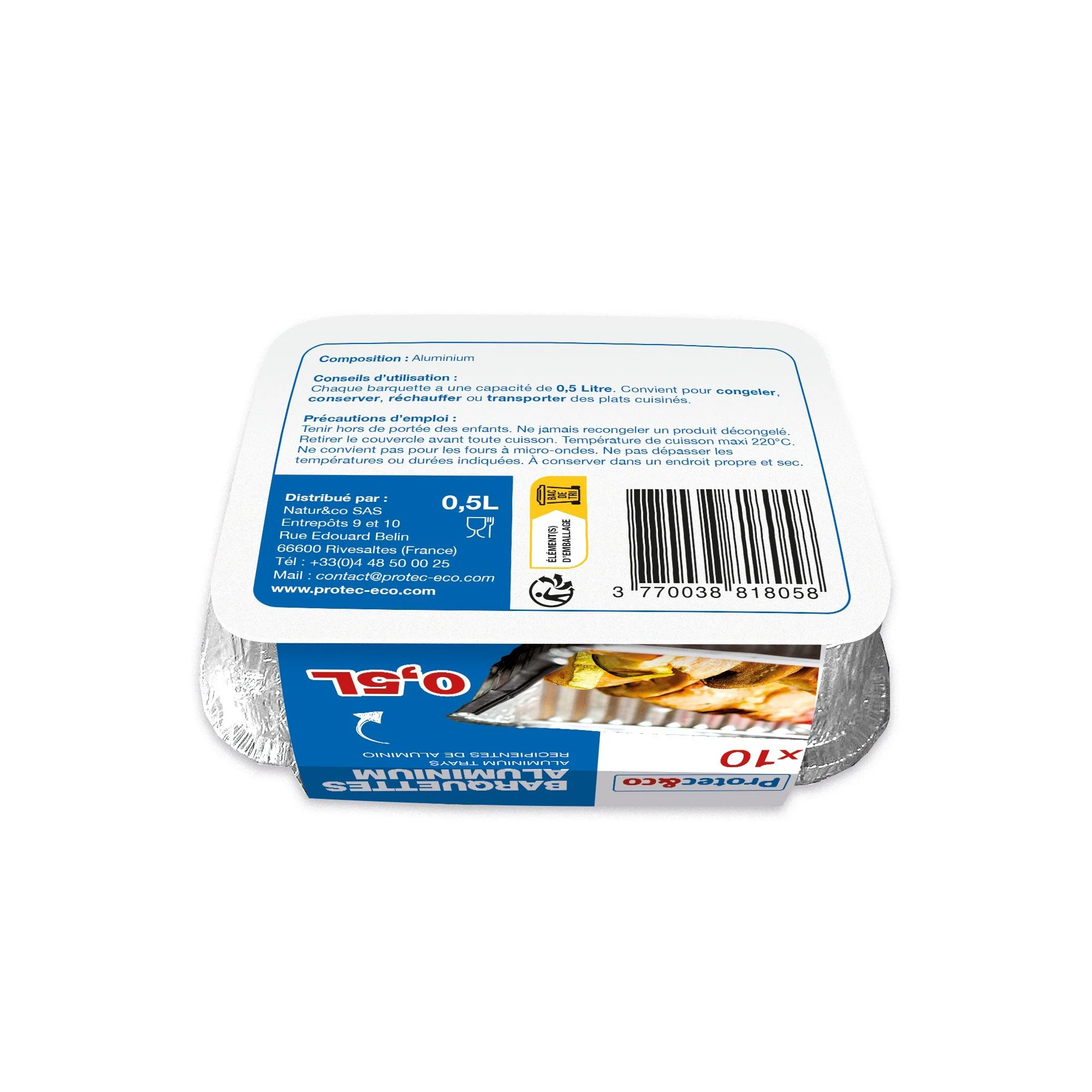 Lot de 10 barquettes en aluminium avec couvercle 0,5L - Image 2