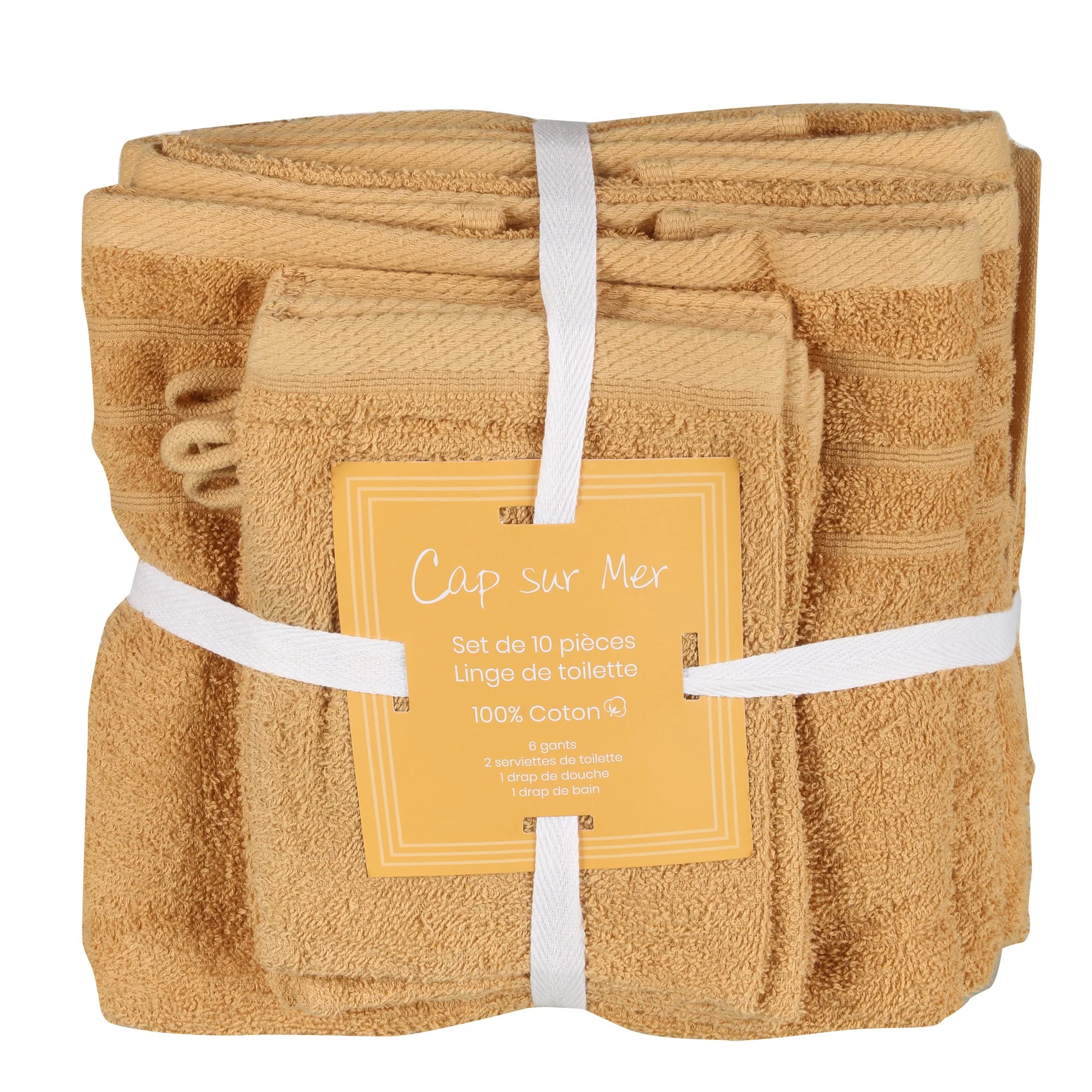 Lot de 10 pièces de bain ocre/vert - Jaune