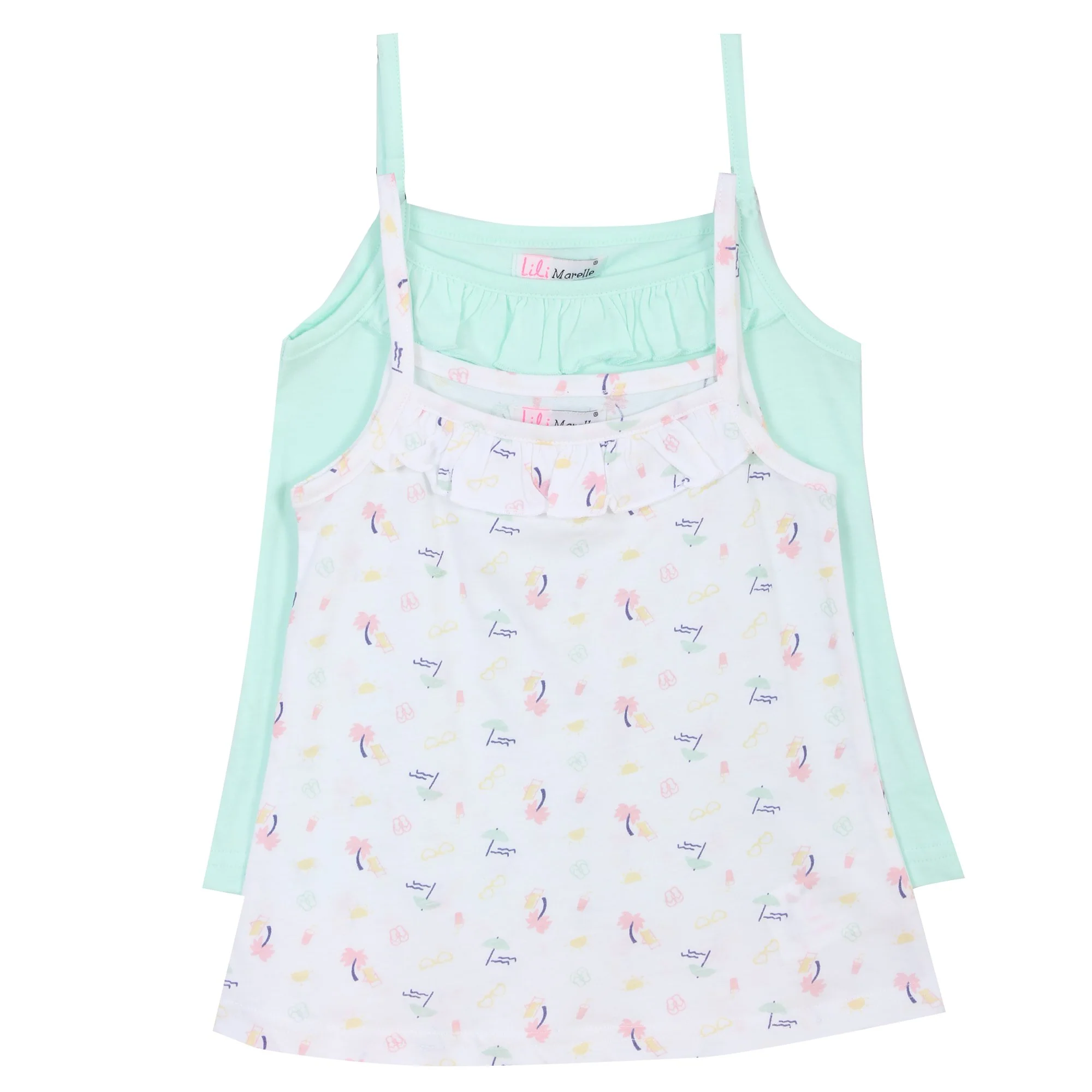 Lot de 2 débardeurs à volants 3/6 ans - Vert