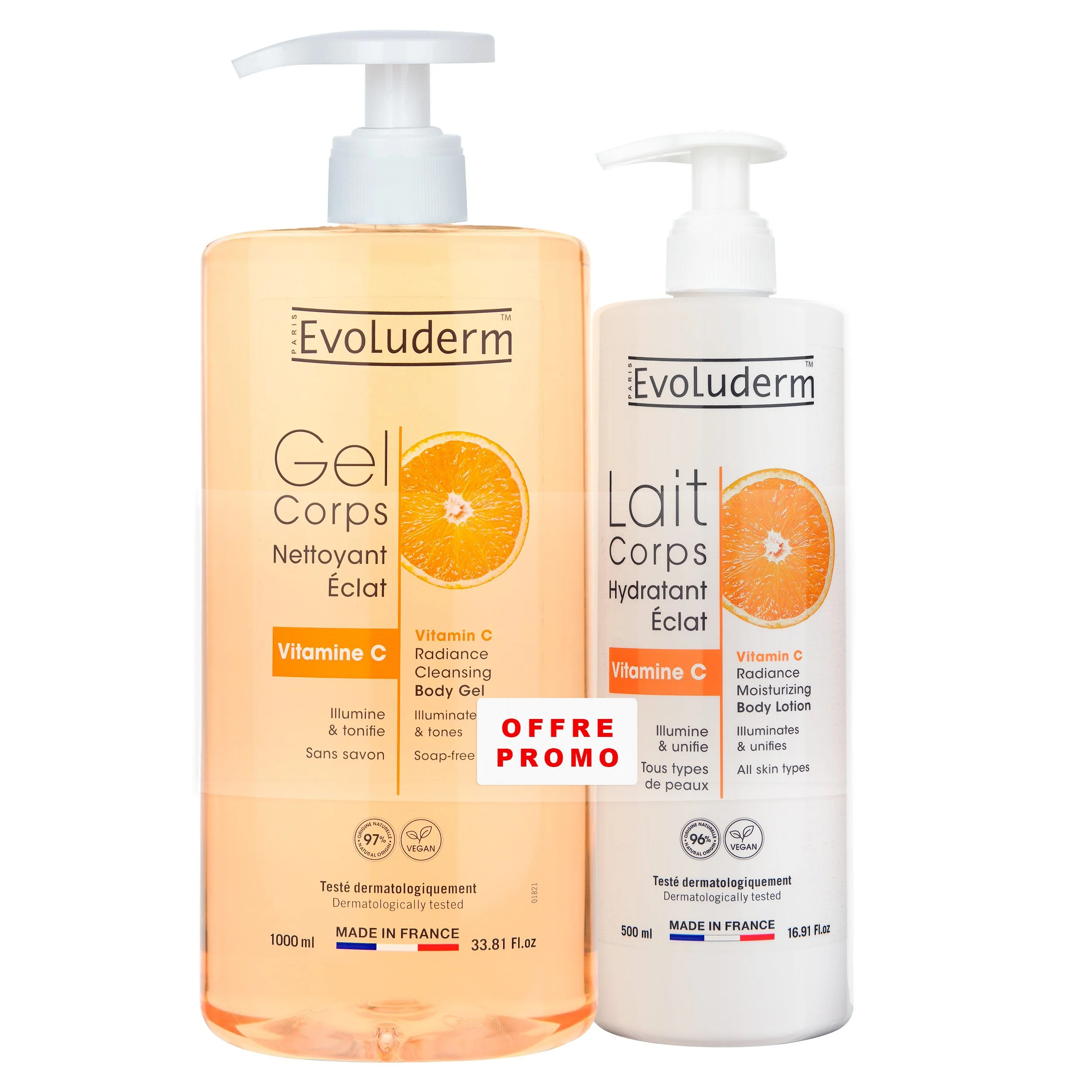 Lot de 2 gels douches + lait corps à la vitamine C