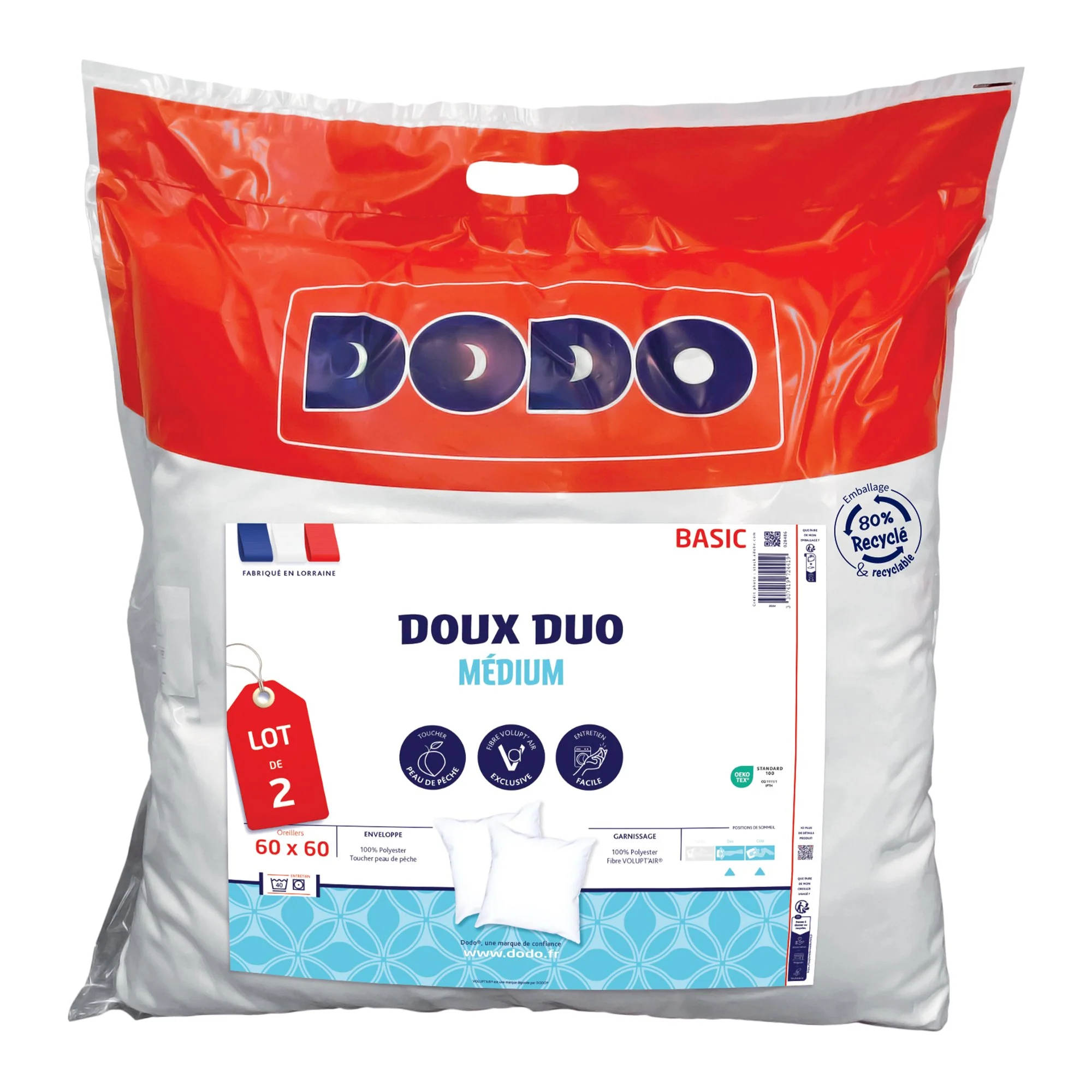 Lot de 2 oreillers doux 63x63cm