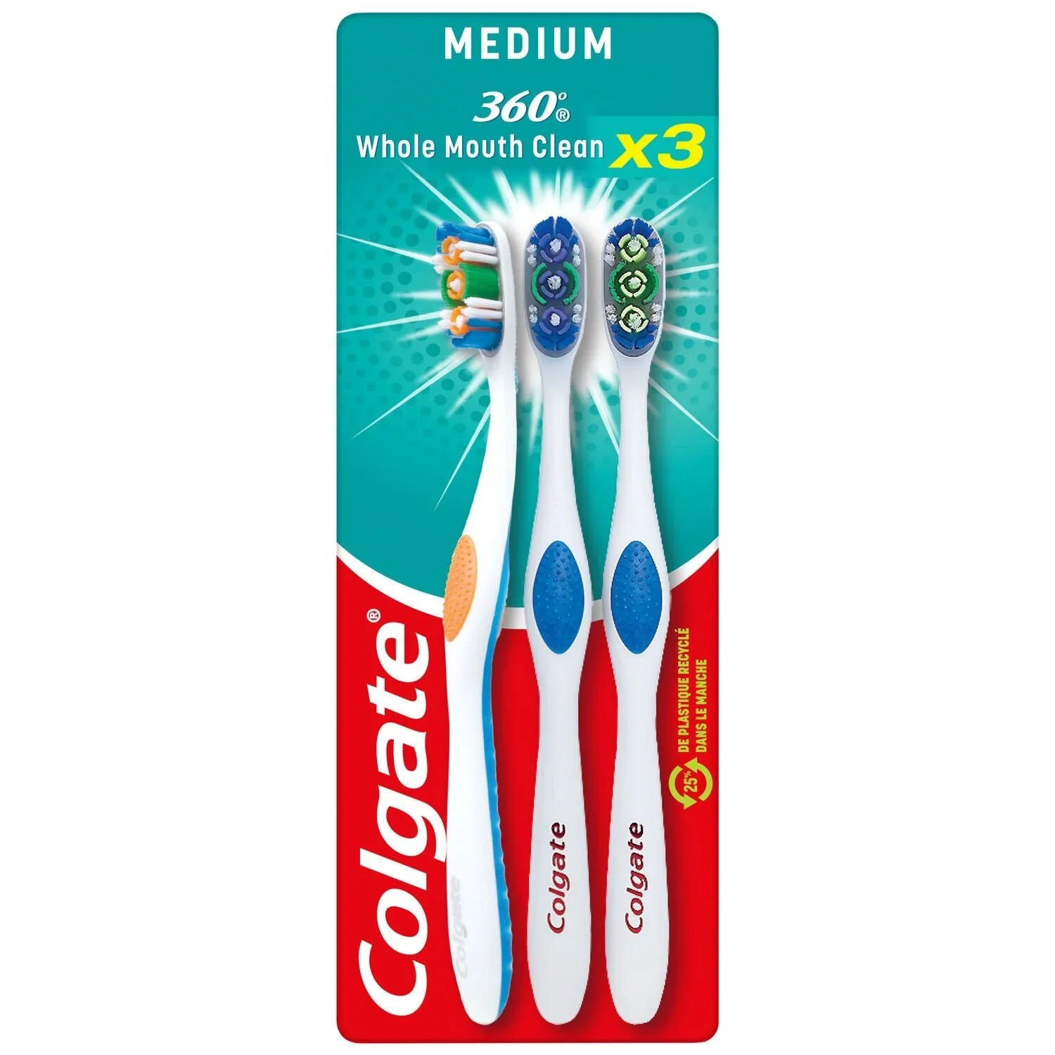 Lot de 3 brosses à dents medium