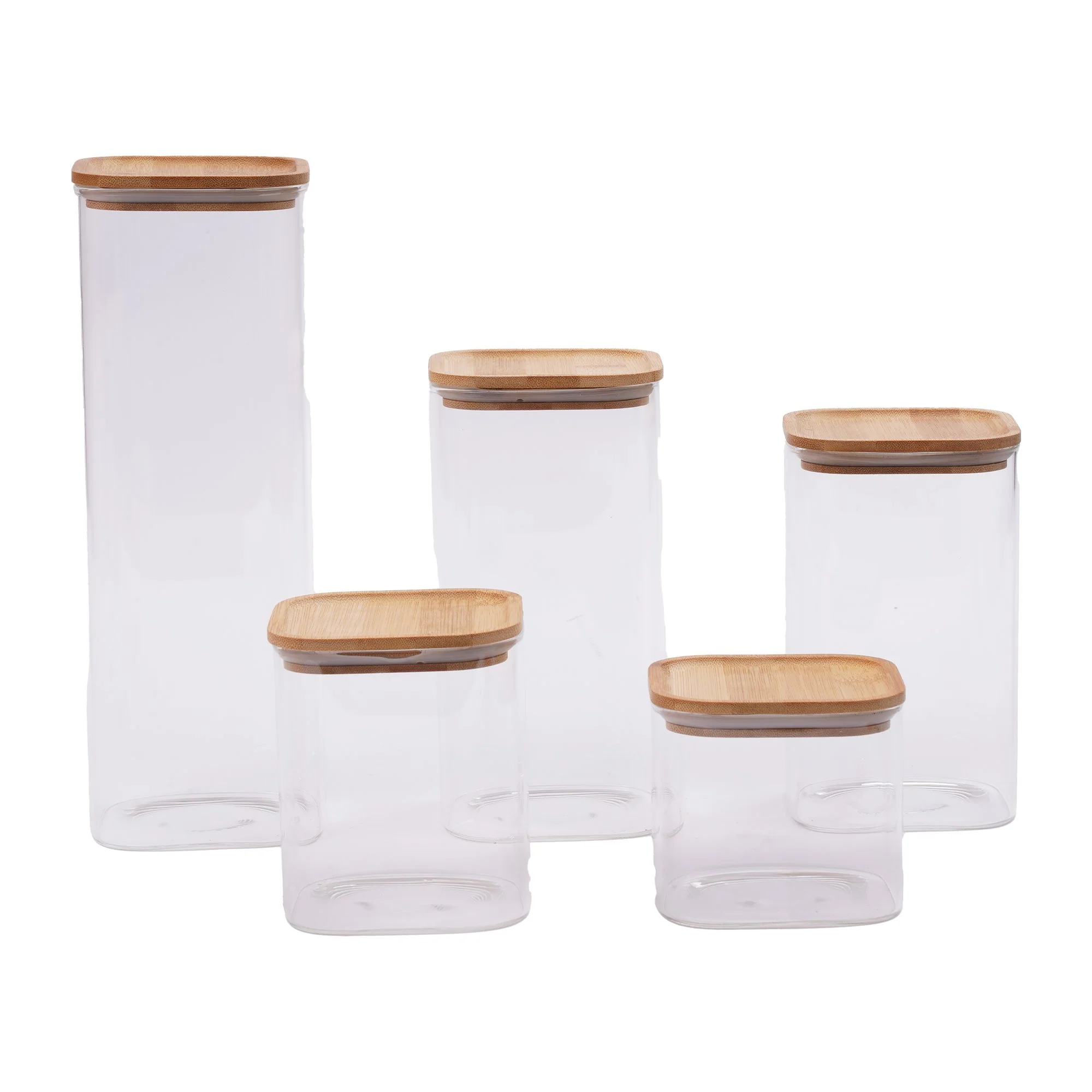 Lot de 5 bocaux en verre avec couvercle en bambou