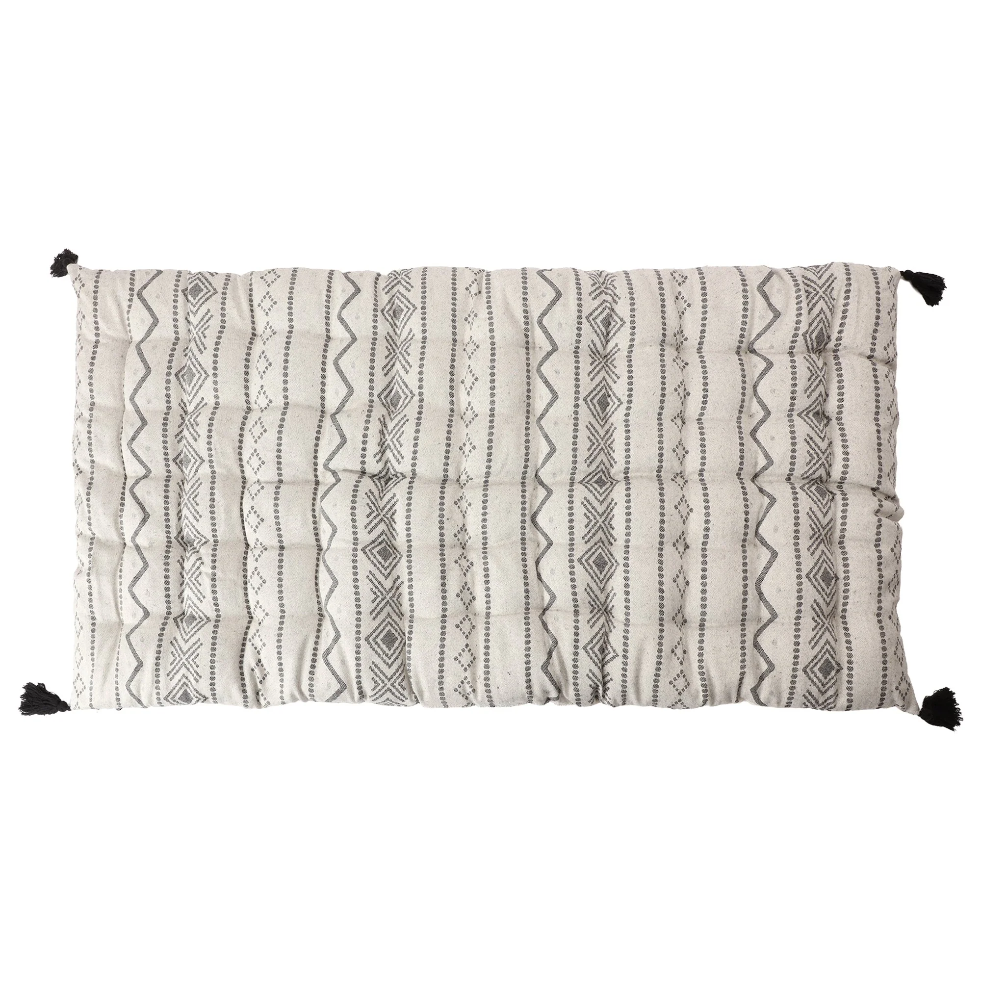 Matelas de sol ethnique 60x120cm avec pompons - Noir