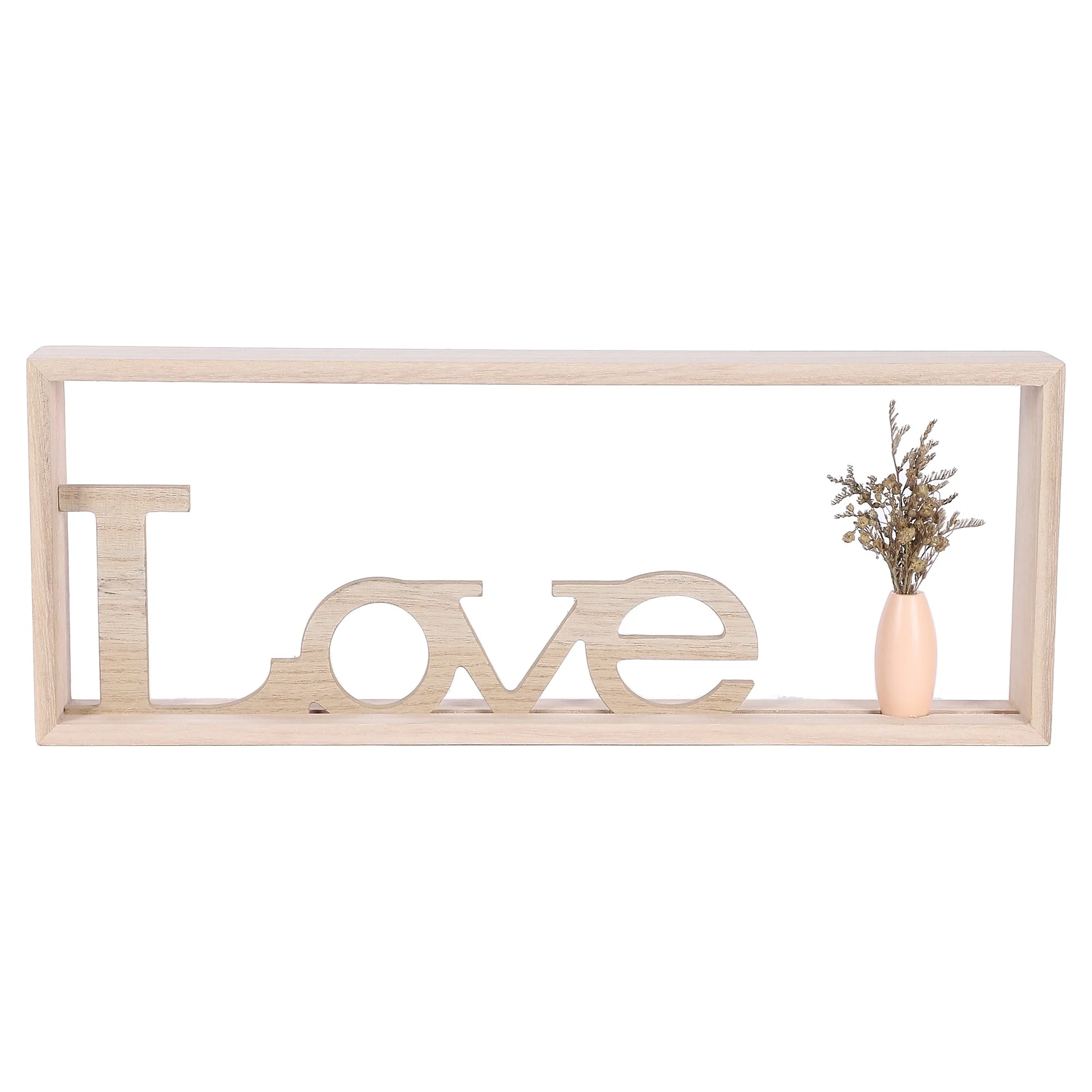 MOT LOVE/HOME MDF+FLEURS SECHEES A SUSPENDRE OU A POSER 40X4,5X15CM