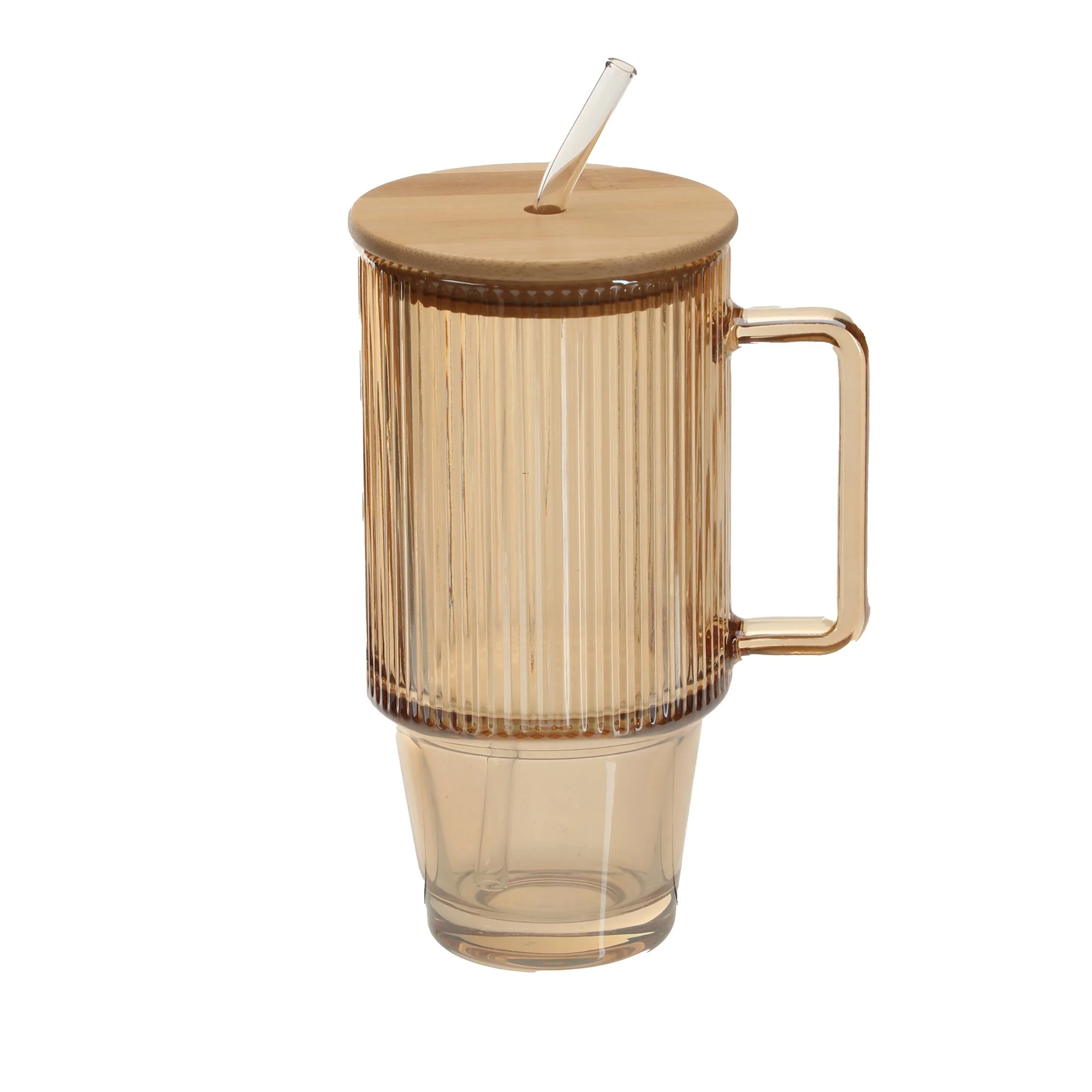 Mug de transport Mia strié en verre 680 ml  - Beige