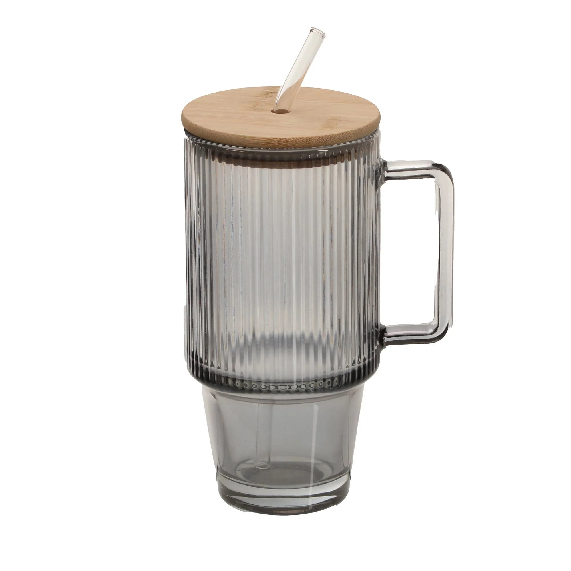 Mug de transport Mia strié en verre 680 ml  - Gris