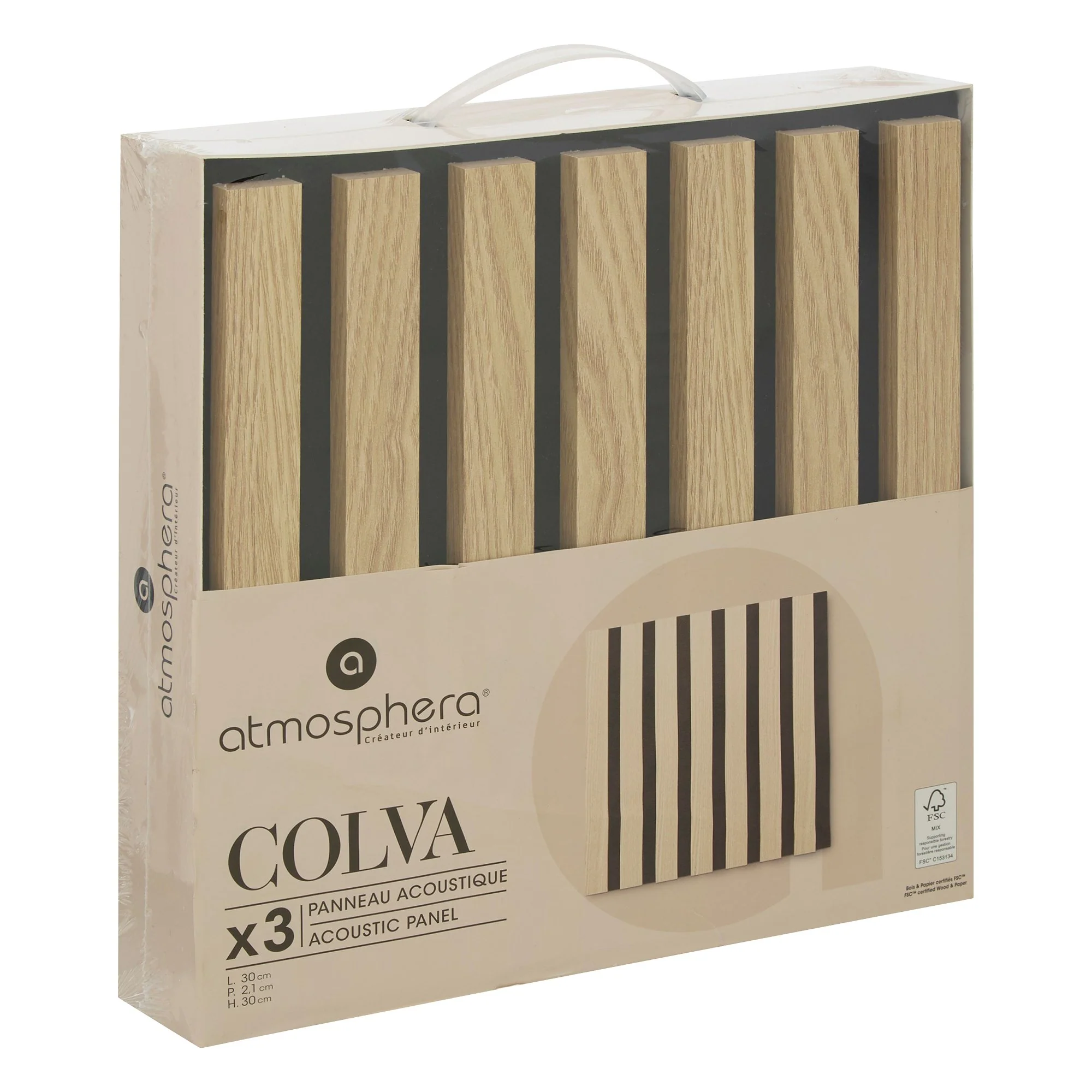 Lot de 3 panneaux muraux colva clair 30x30 cm