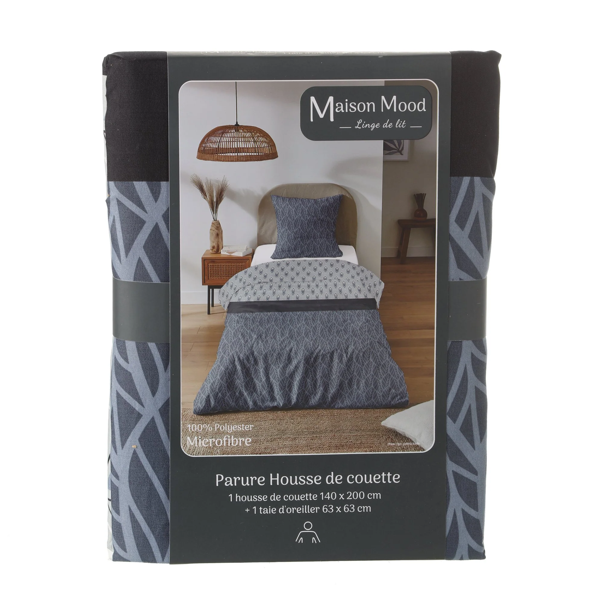 Parure housse de couette 140x200 cm polyester microfibre  - Bleu foncé