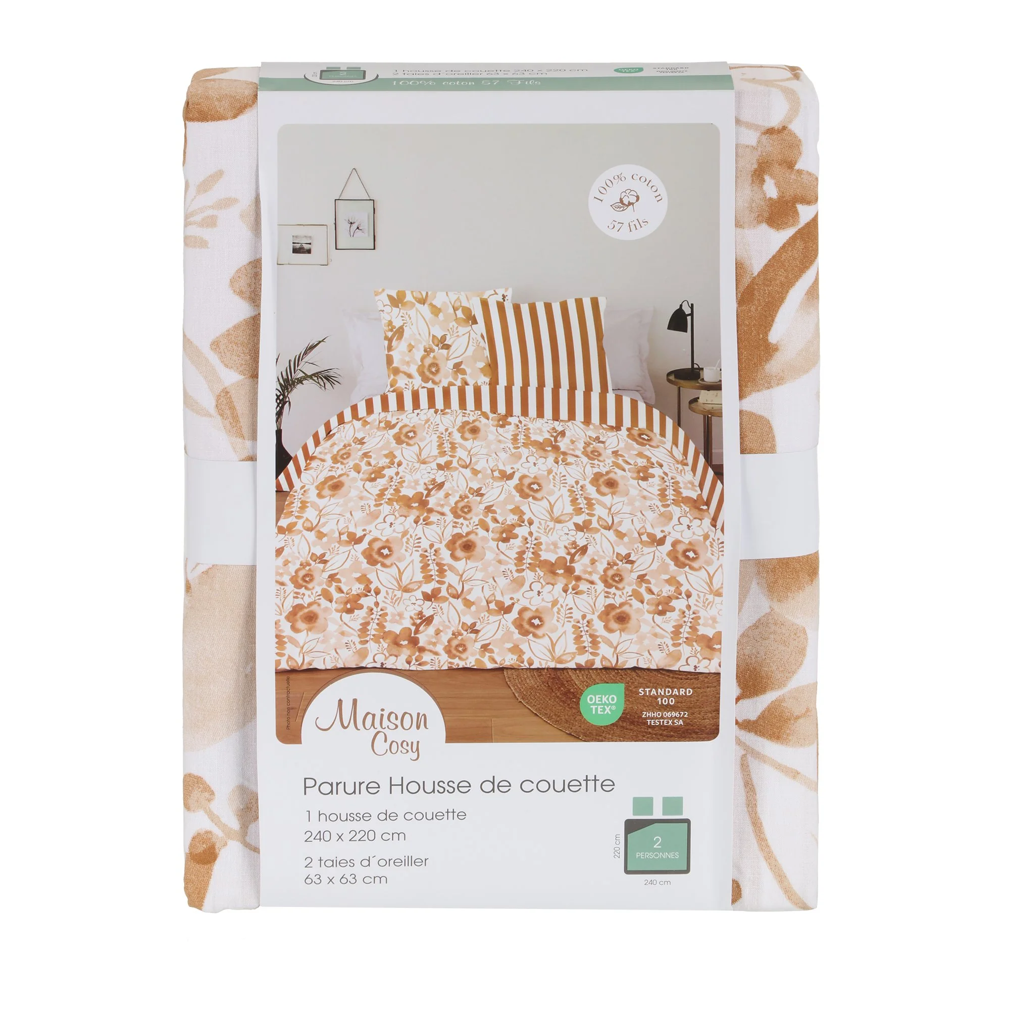 PARURE HOUSSE DE COUETTE IMPRIMEE 240X220CM + 2TO 63X63CM 100% COTON - Image 5