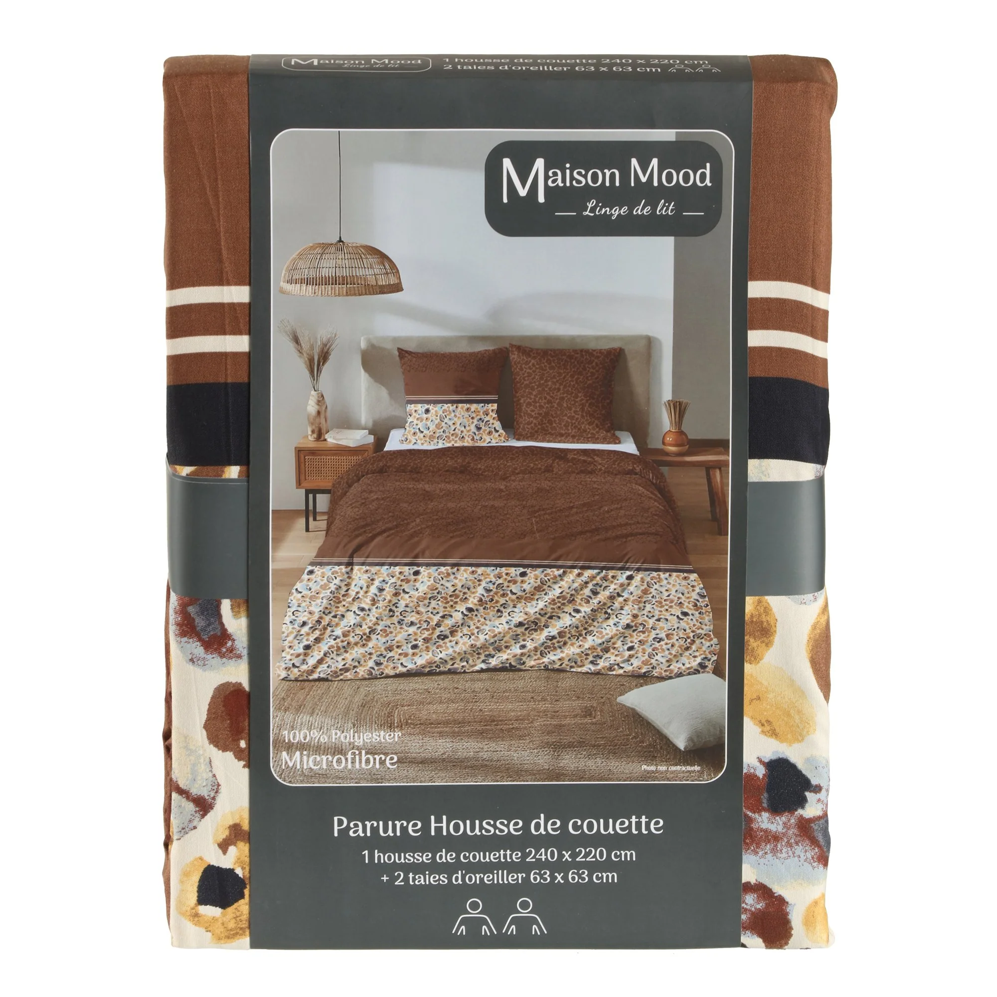 Parure housse de couette imprimée 240x220cm - Marron