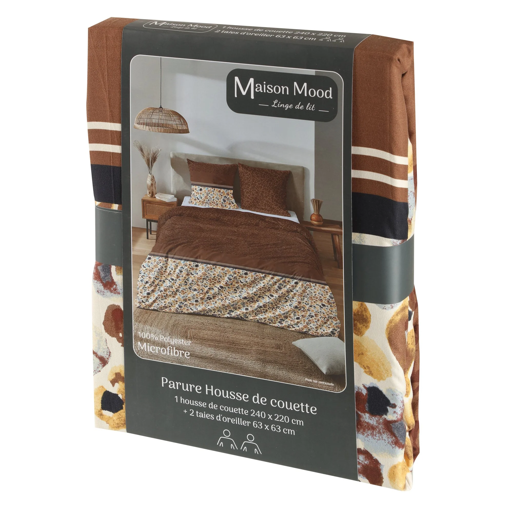 Parure housse de couette imprimée 240x220cm - Marron - Image 2