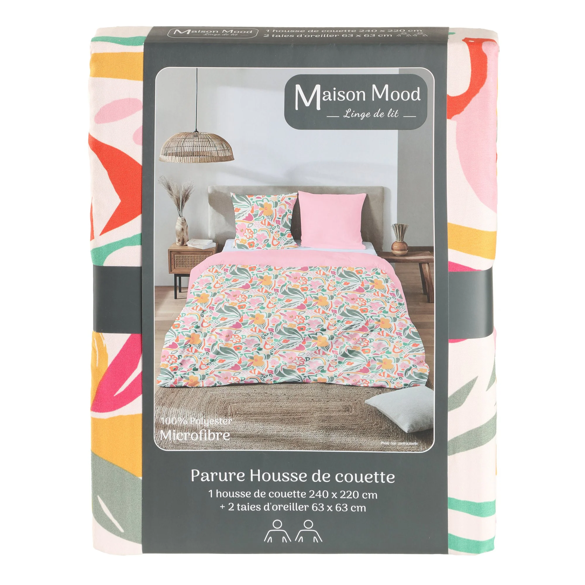 Parure housse de couette imprimée 240x220cm - Rose