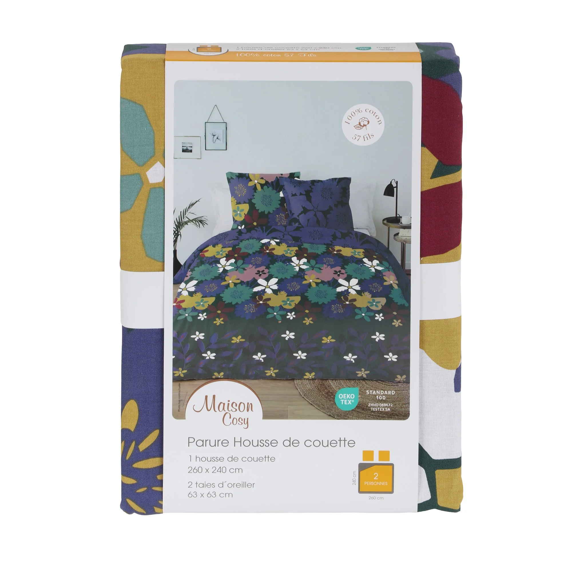 PARURE HOUSSE DE COUETTE IMPRIMEE 260X240CM +2TO 63X63CM 100% COTON
