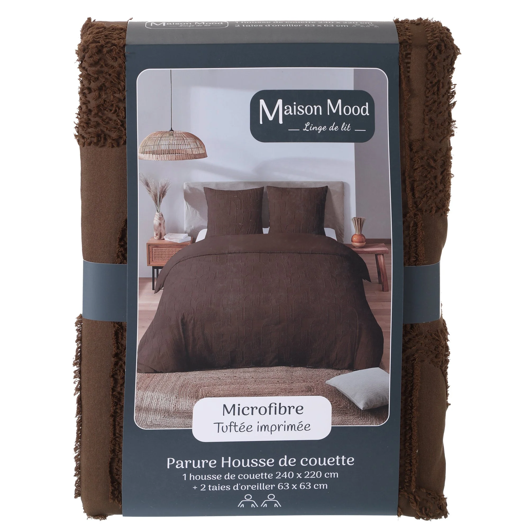 Parure housse de couette tufté 240 x 220 cm - Marron