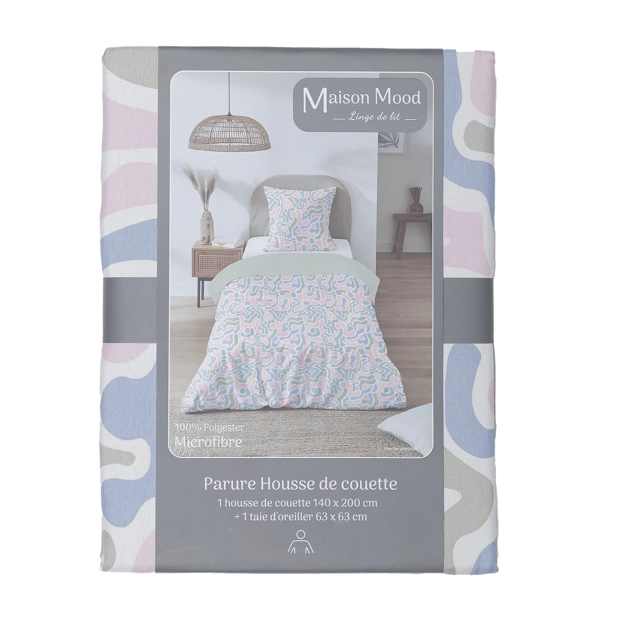 Parure microfibre housse de couette 1 personne 140x200 cm  + 1 taie d'oreiller 63x63 cm