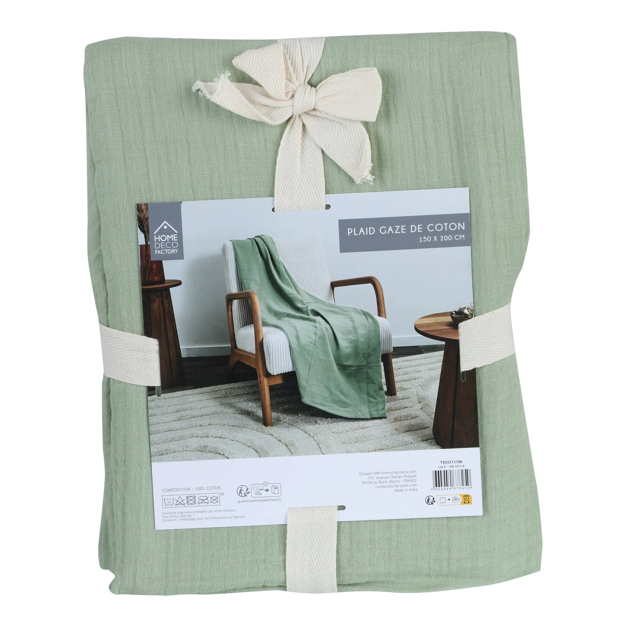 Plaid effet gaze de coton uni  - Vert - Image 6