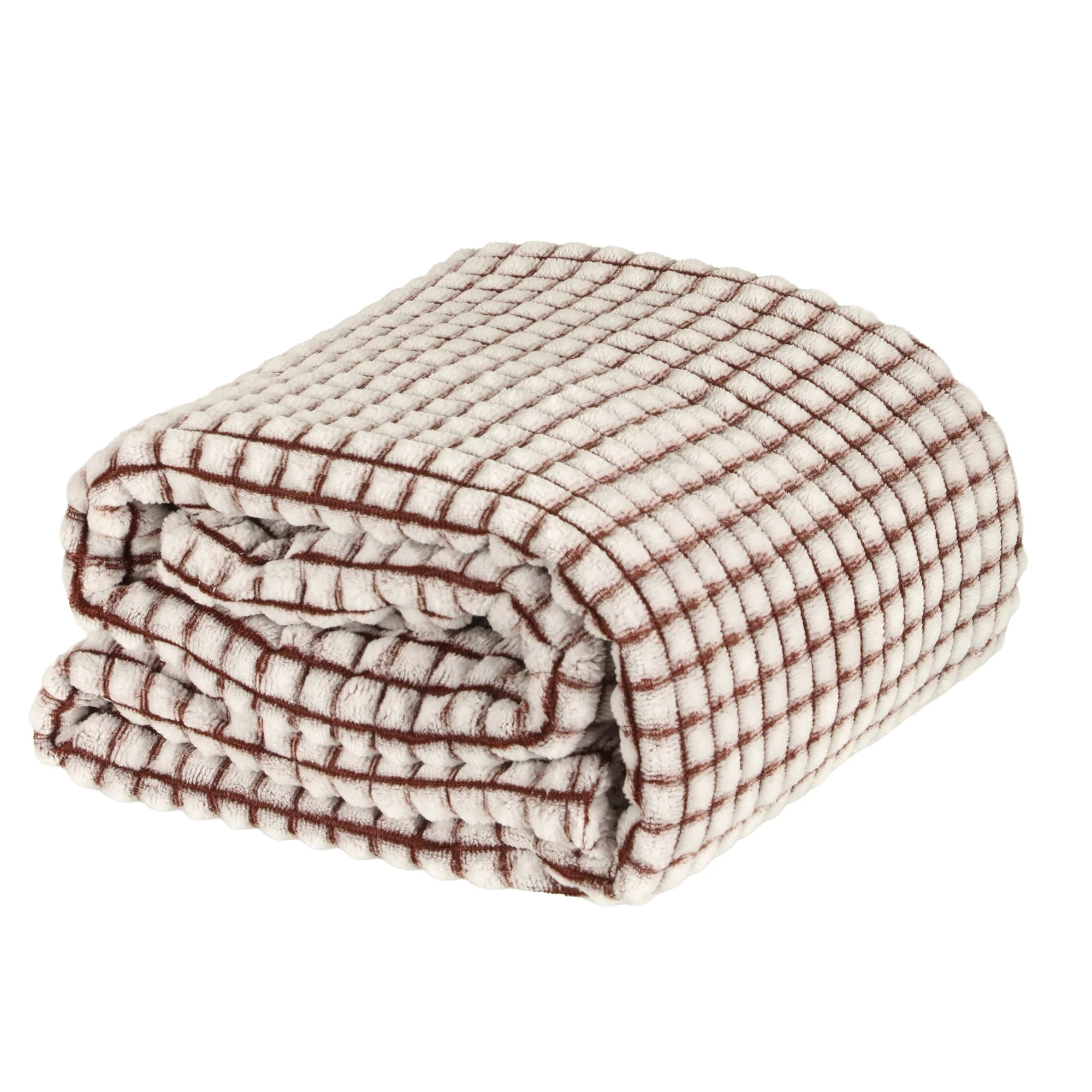 Plaid en flanelle quadrillé 125x150cm - Marron - Image 3
