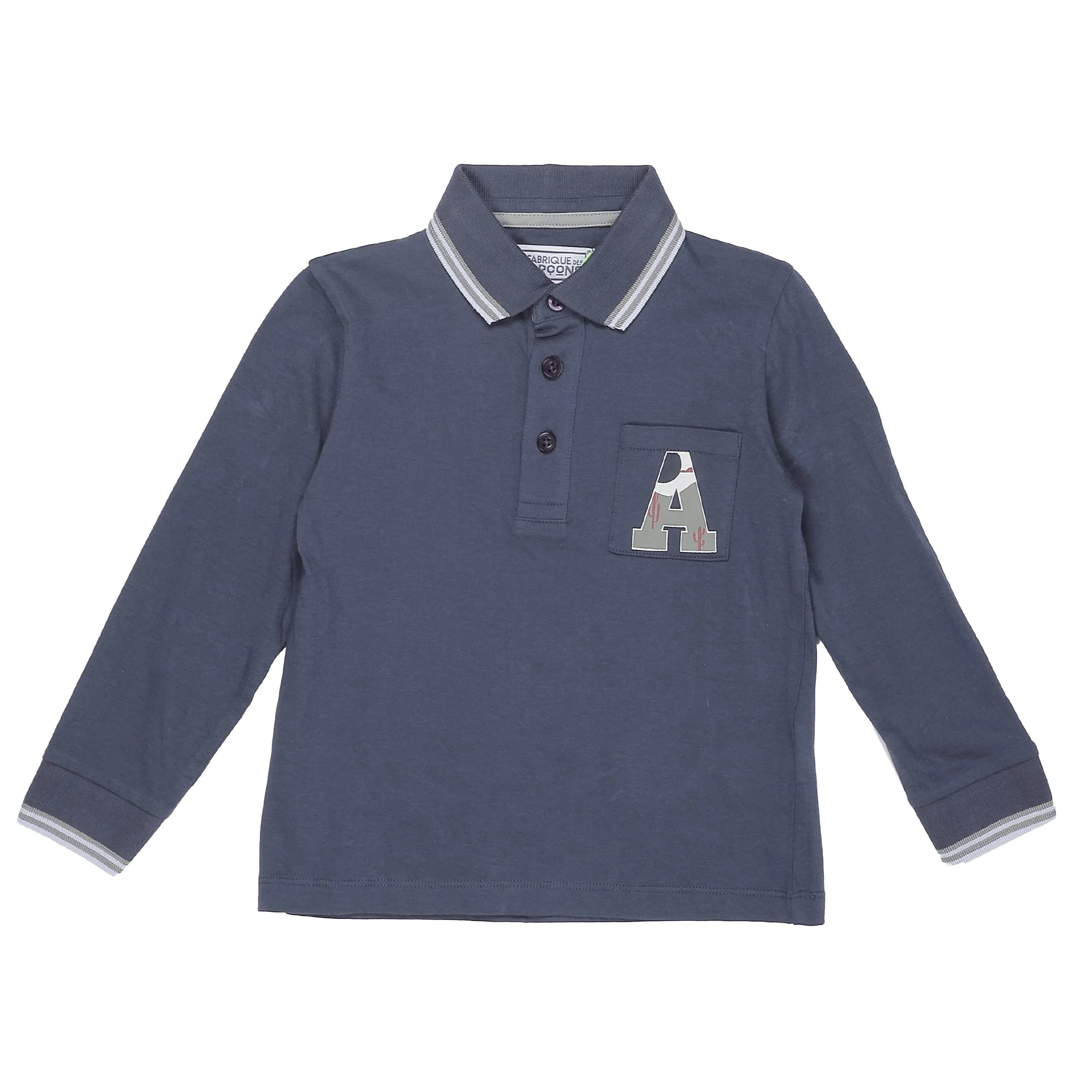 Polo manches longues avec animation 3/10 ans - Bleu foncé