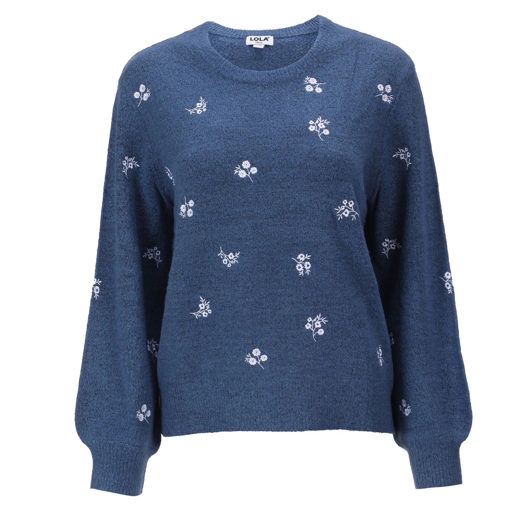 Pull broderie - Bleu