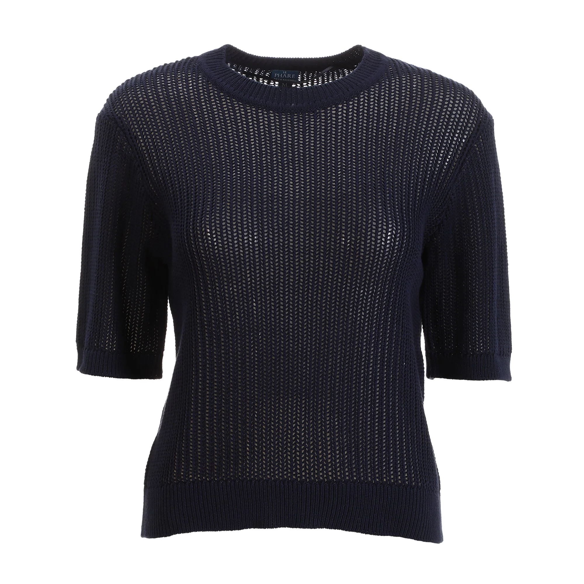 Pull en crochet manche courte  - Bleu foncé