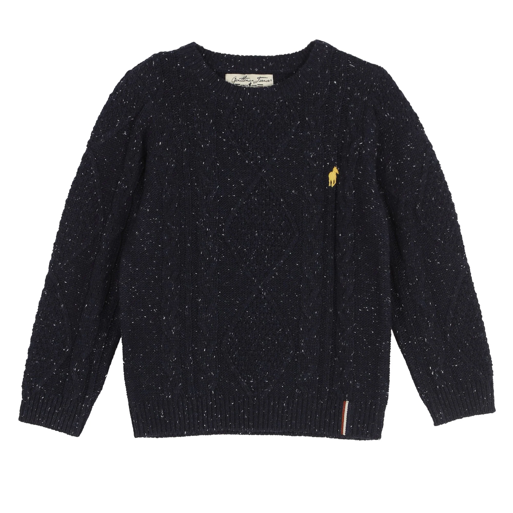 Pull torsadé avec broderie 3/12 ans - Bleu foncé