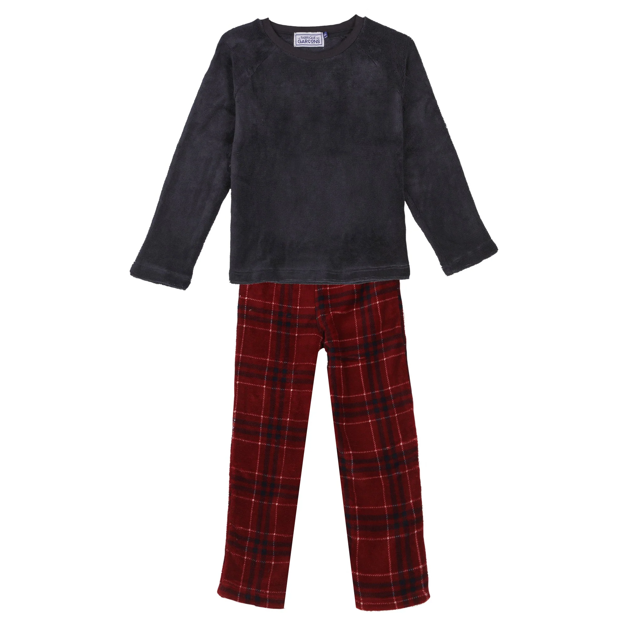 Pyjama coral fleece bas à carreaux 4/12 ans - Bleu foncé