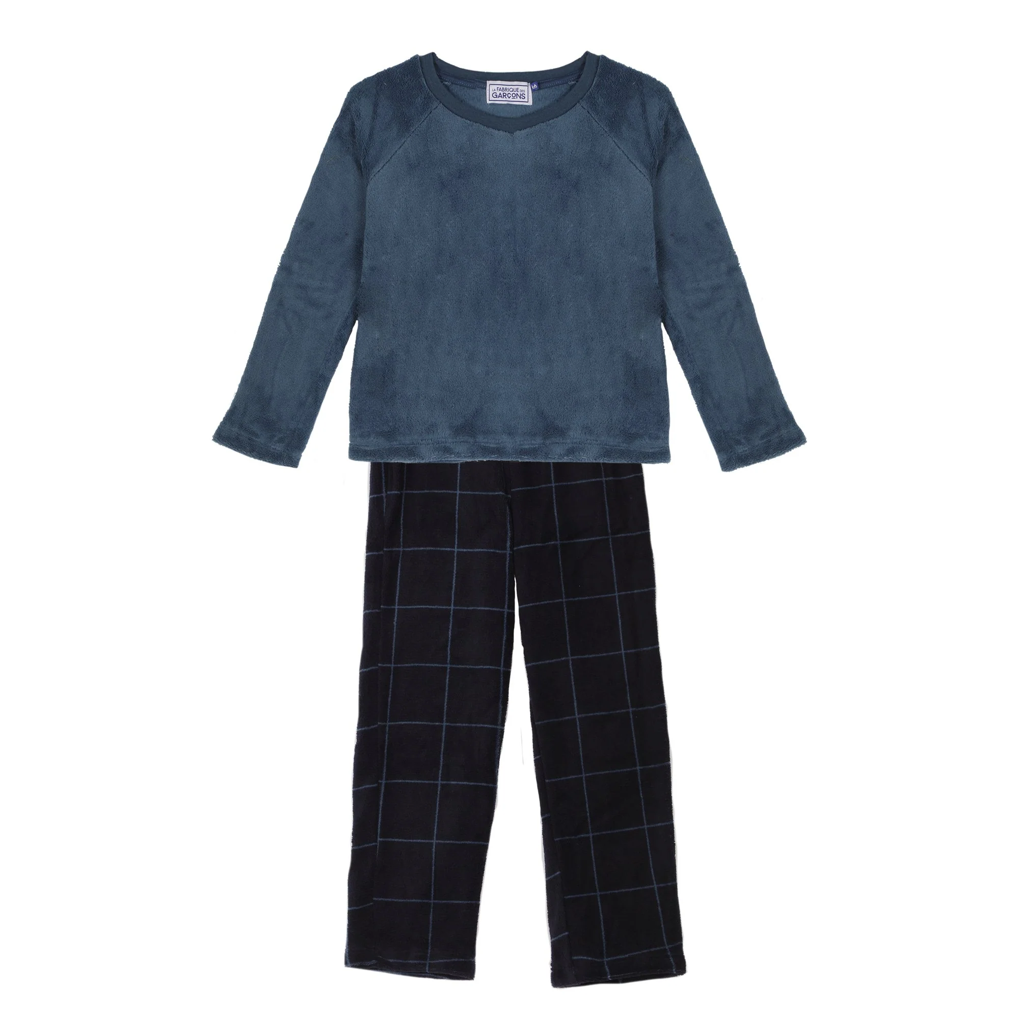 Pyjama coral fleece bas Ă carreaux 4/12 ans - Bleu