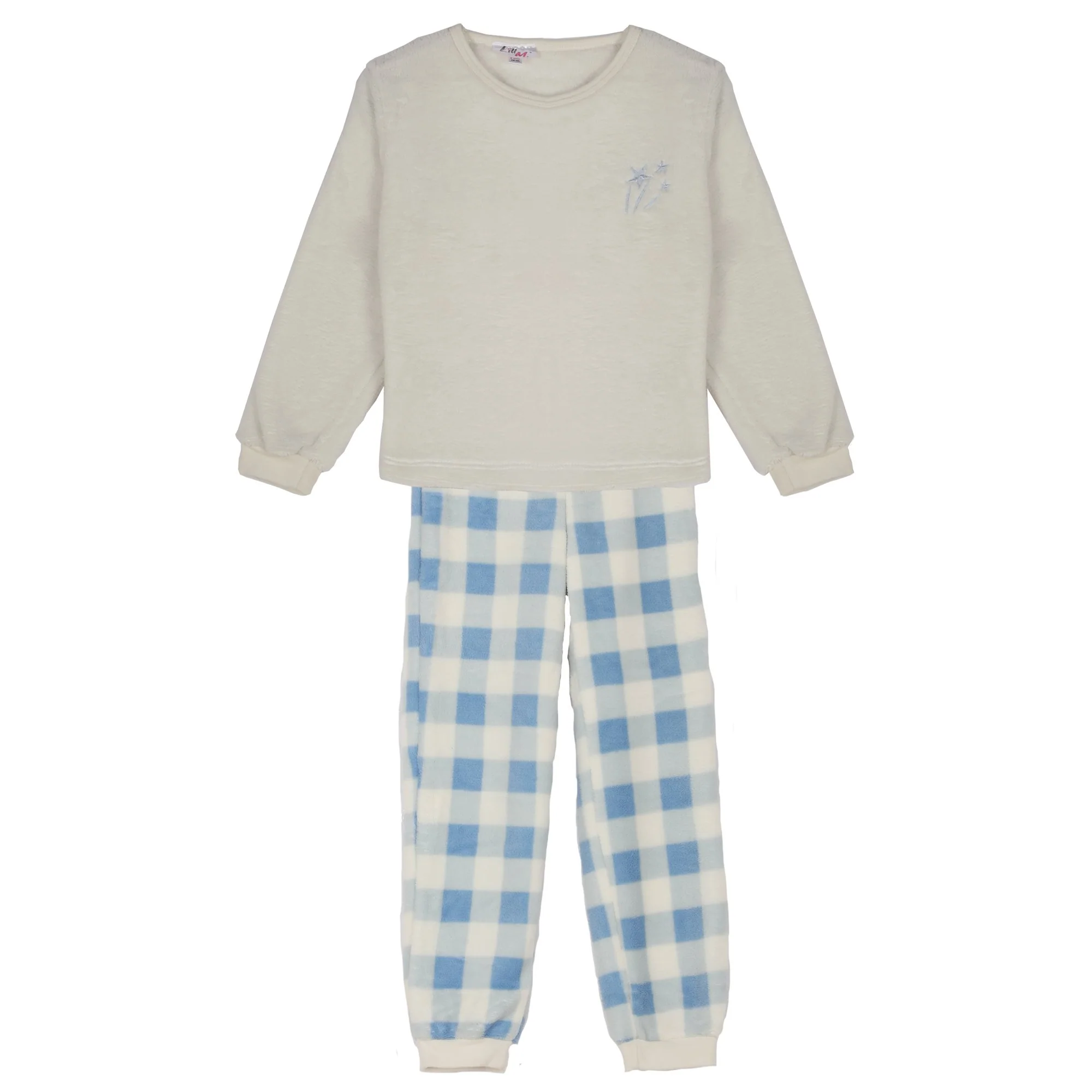 Pyjama coral fleece bas à carreaux 4/12 ans - Bleu