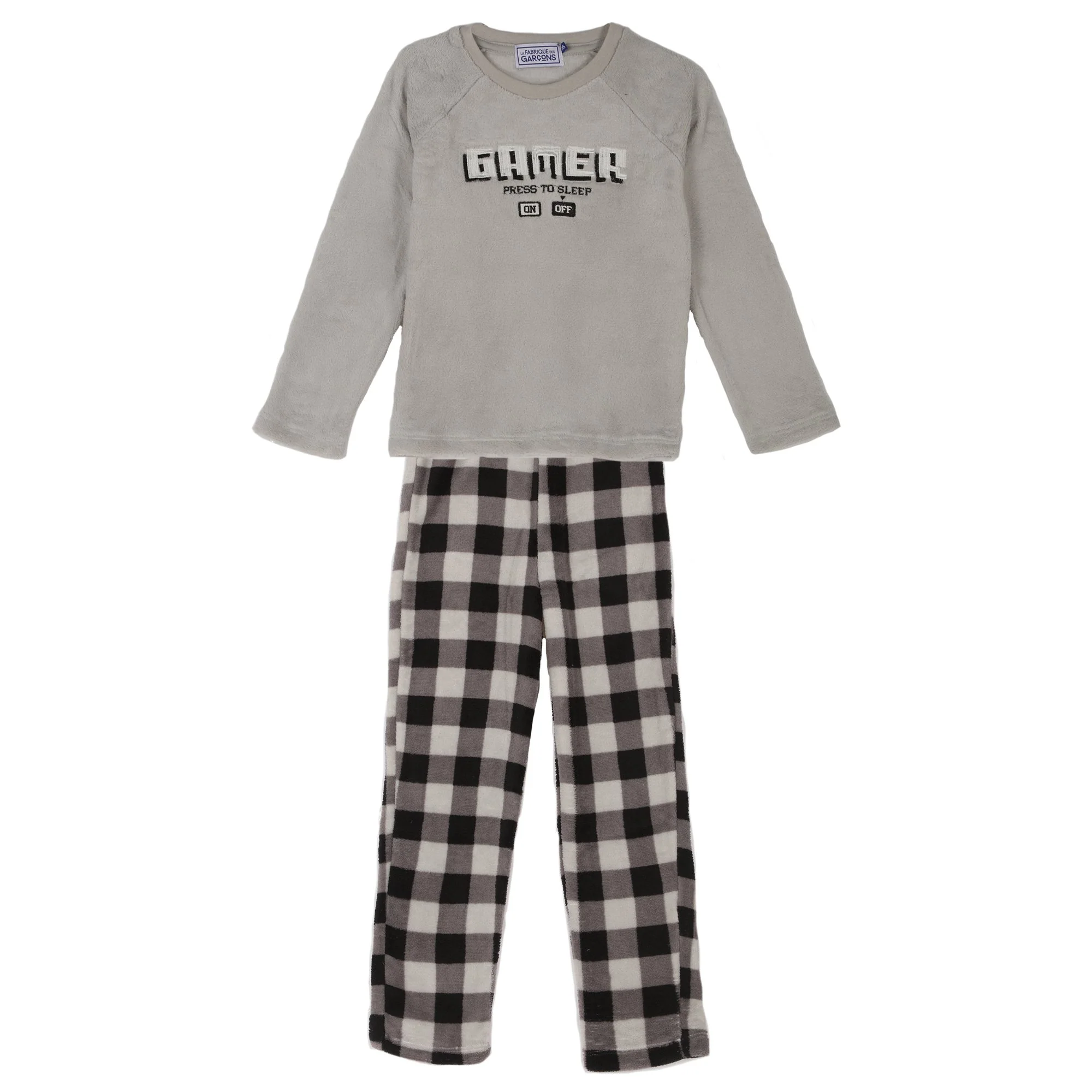 Pyjama coral fleece bas à carreaux 4/12 ans - Gris