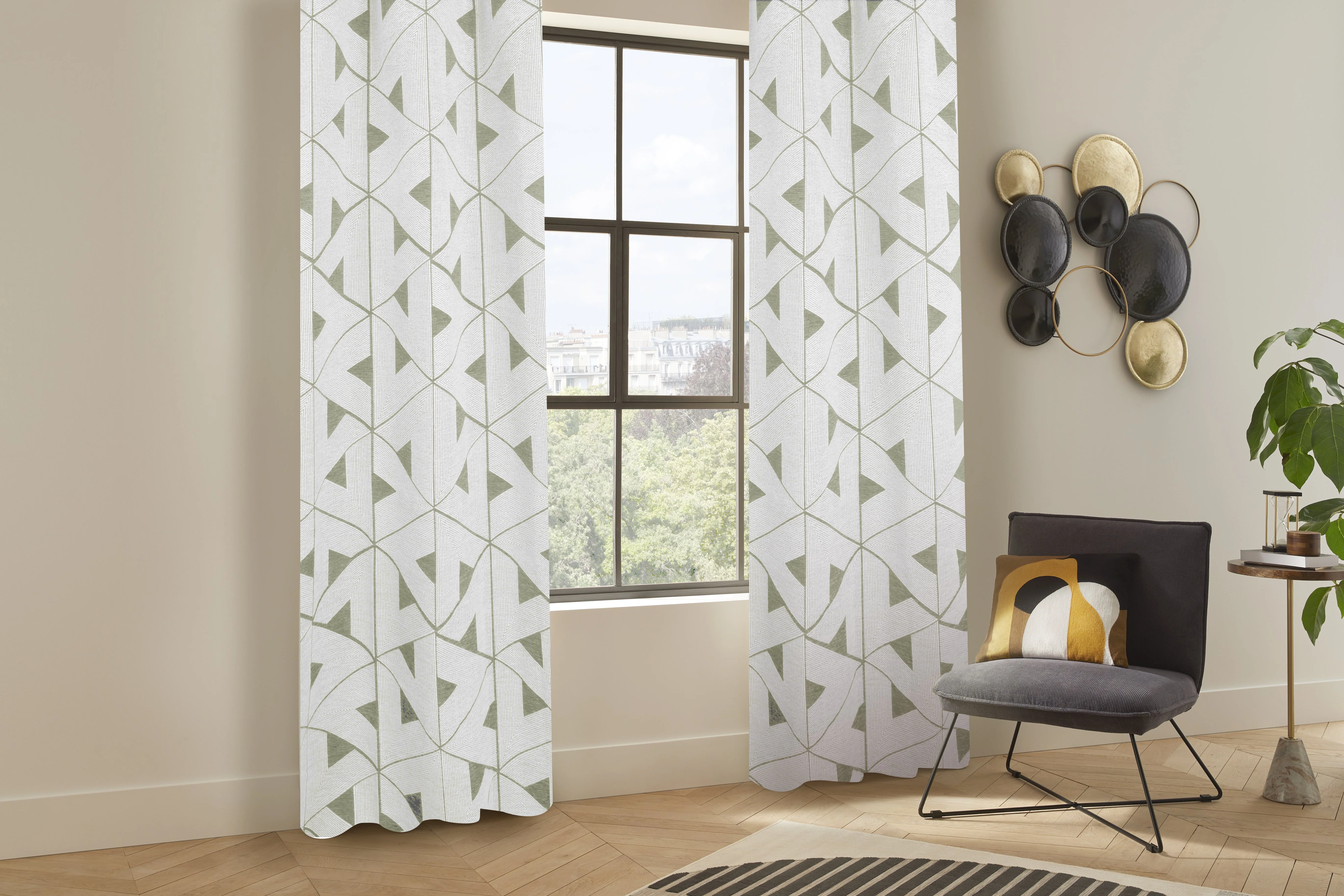 Rideau jacquart Maloe vert kaki 140x260cm