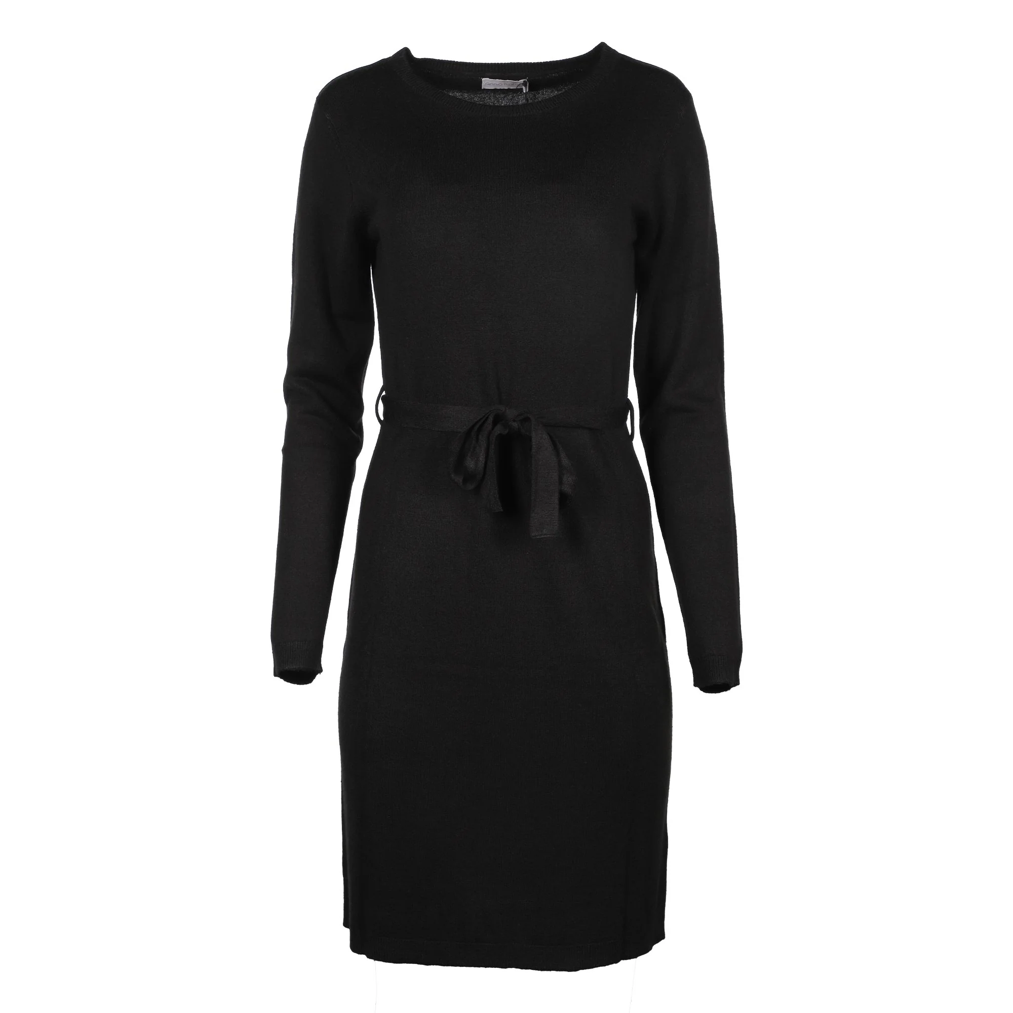 Robe ceinturée toucher cachemire  - Noir