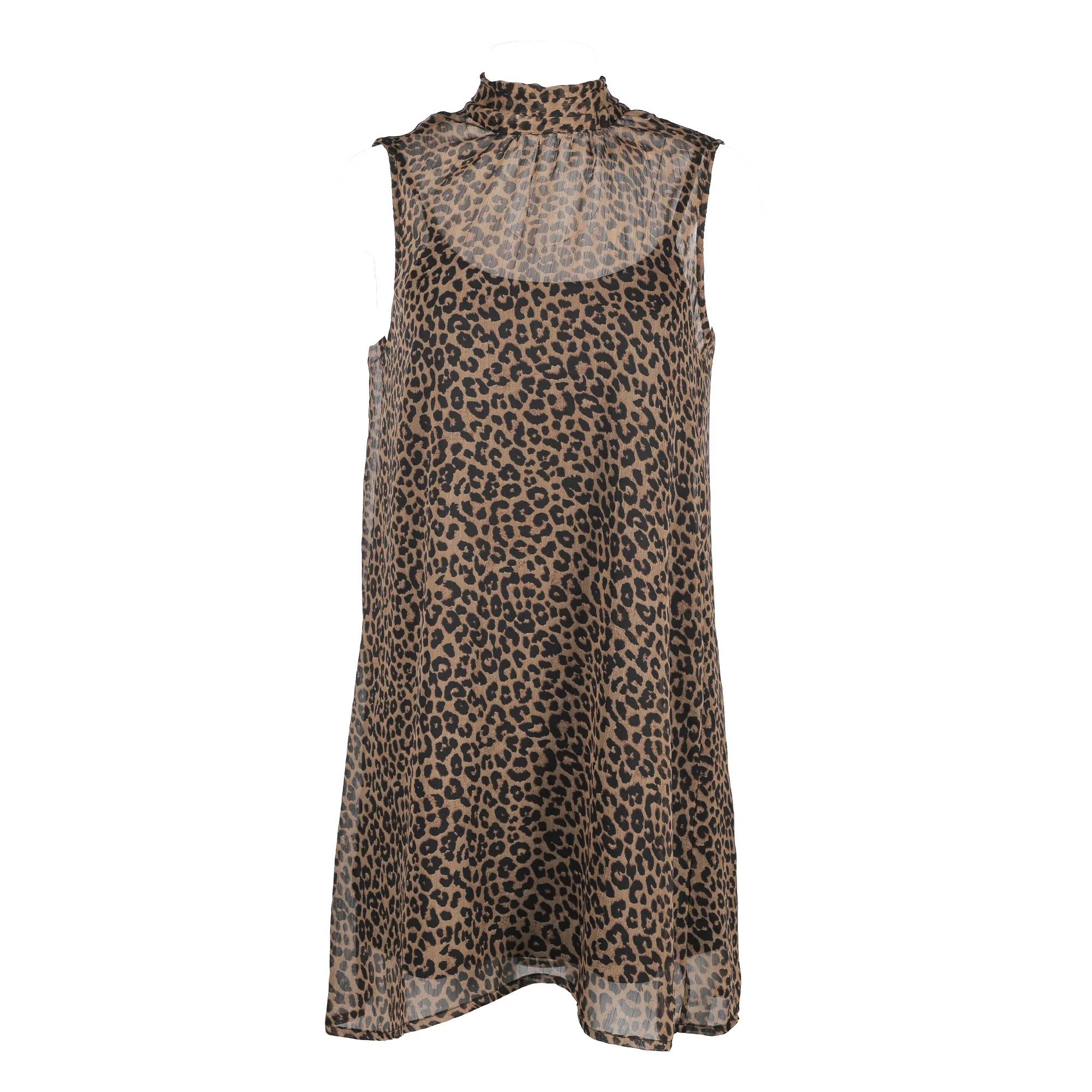 Robe courte à col noué - Marron - Image 3