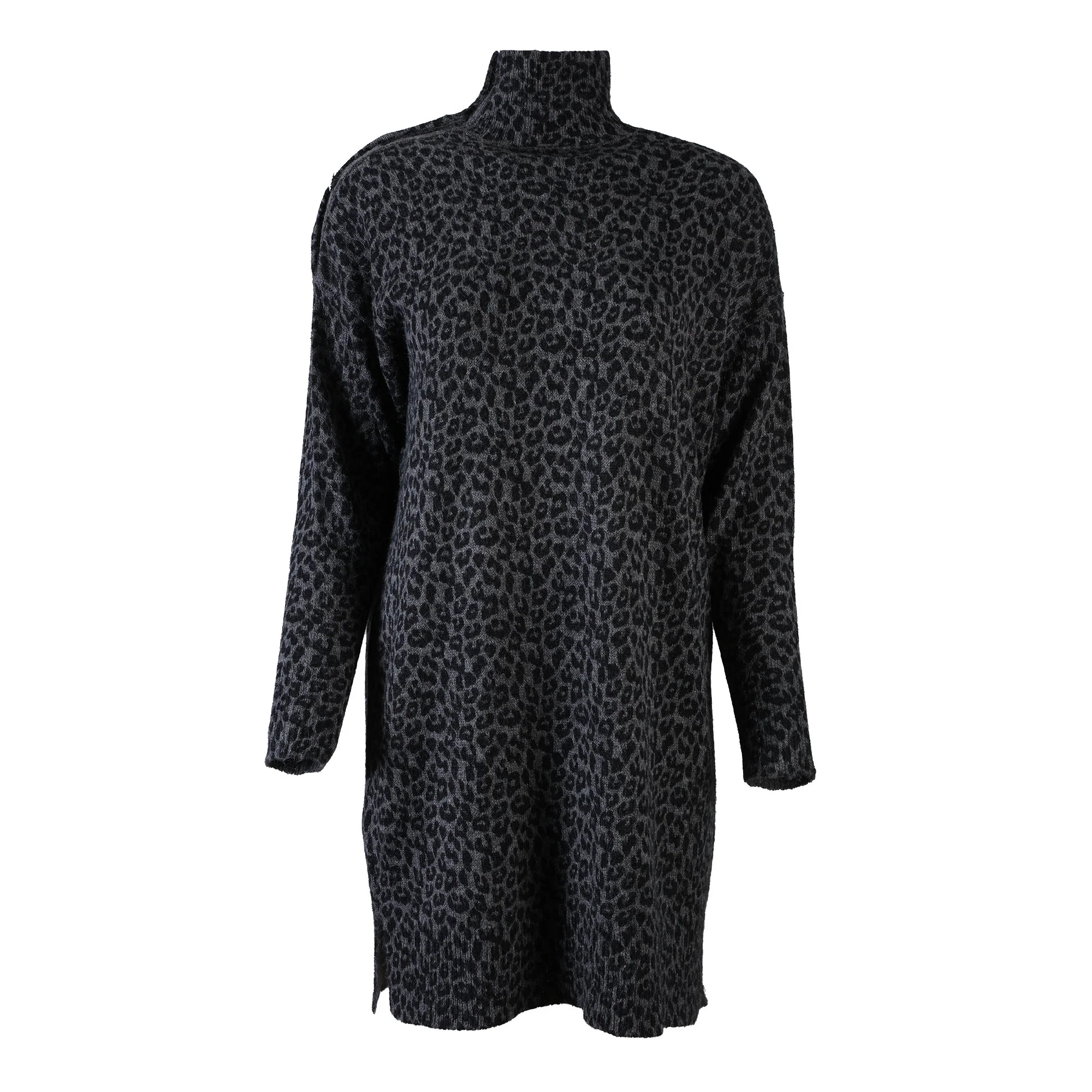 Robe en maille col montant à boutons  - Gris - Image 2