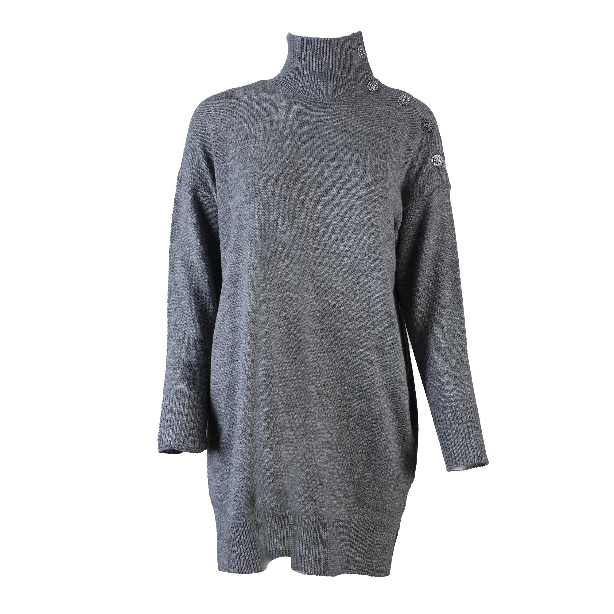Robe en maille col montant à boutons  - Imprimé - Image 3