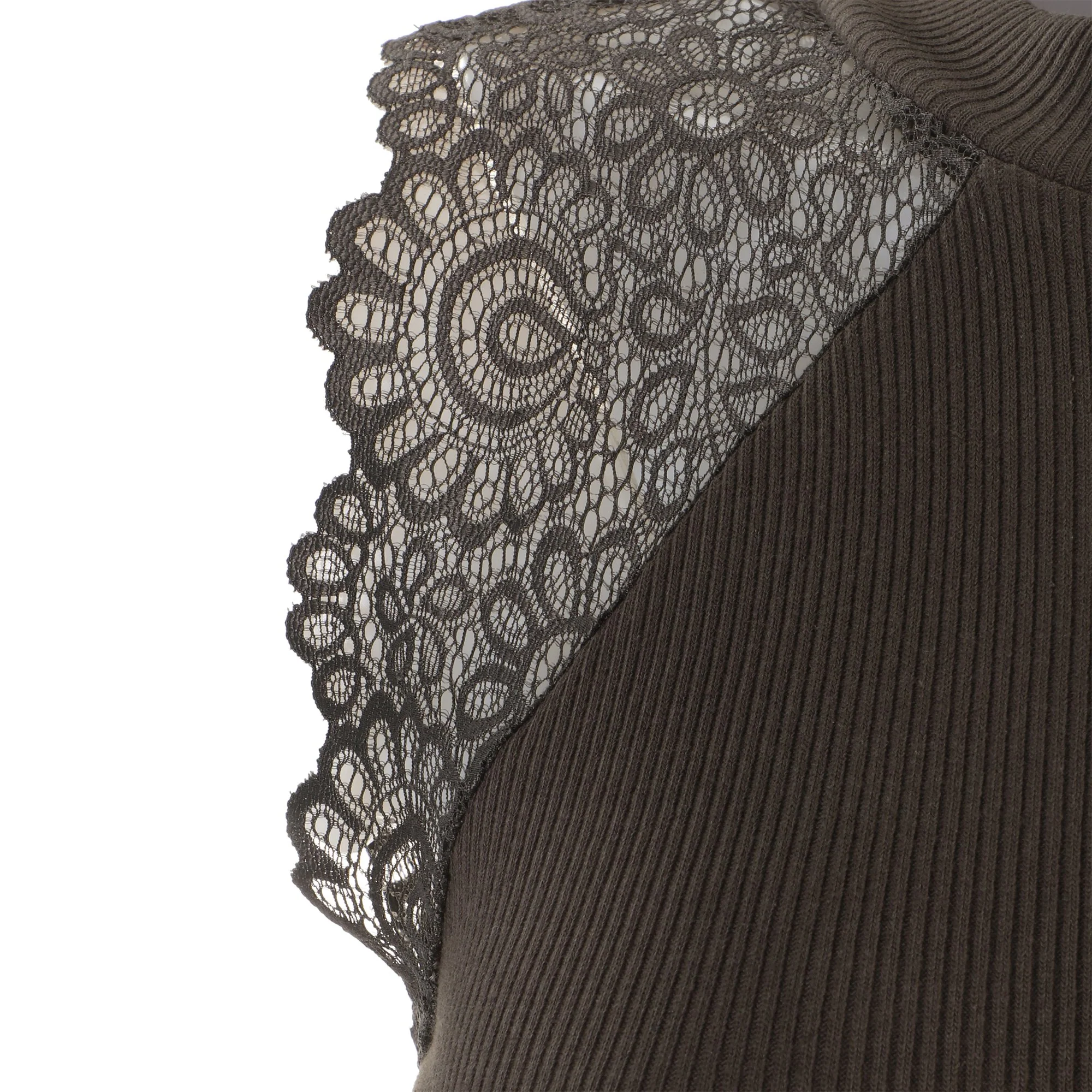 Robe longue en maille détails dentelle - Noir - Image 3