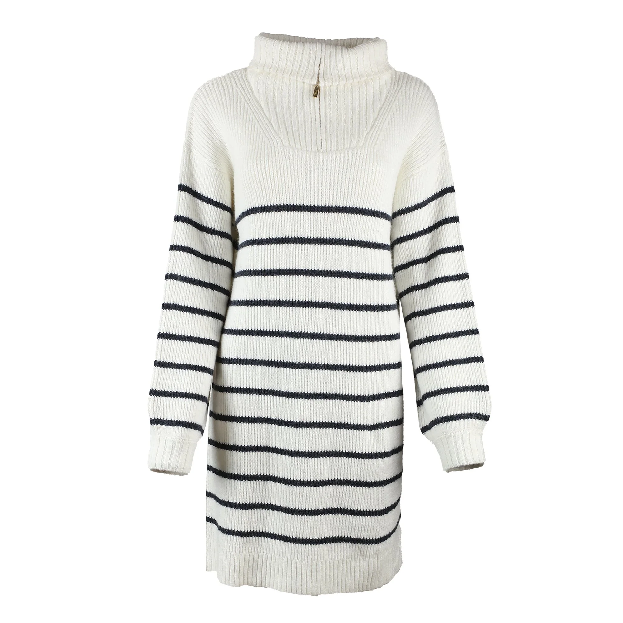 Robe rayée col camionneur - Beige - Image 4