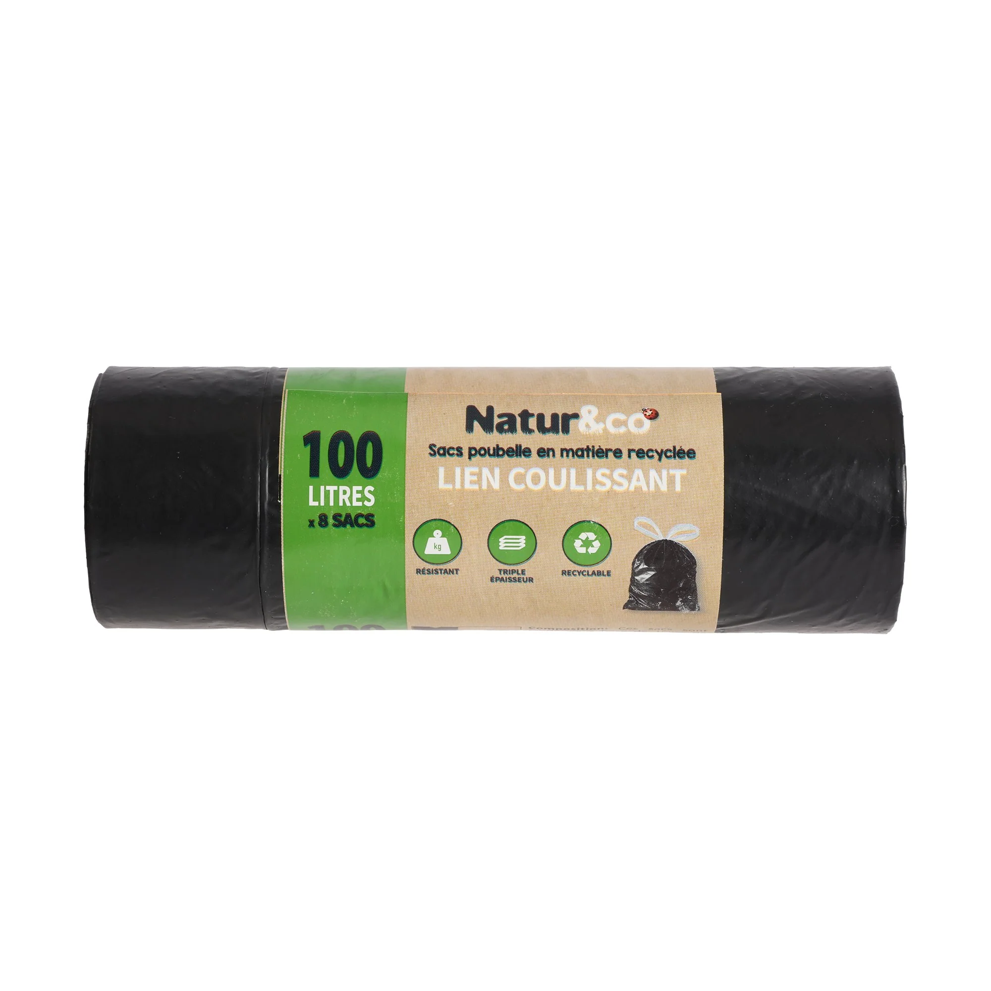 Sac poubelle 100L à lien coulissant x8 pcs