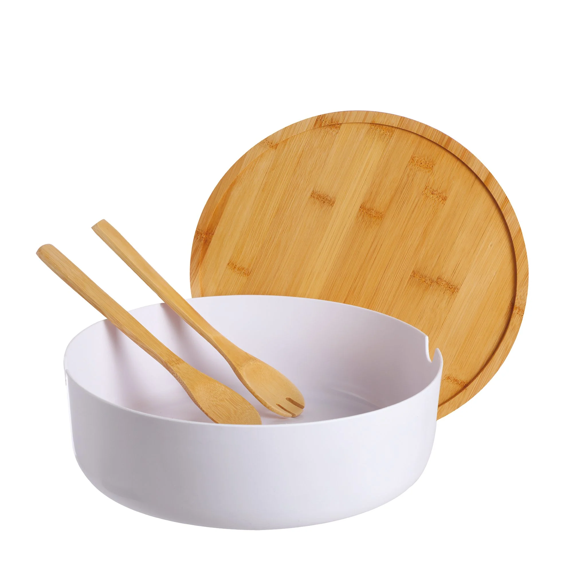 Saladier en bambou couvercle + couverts