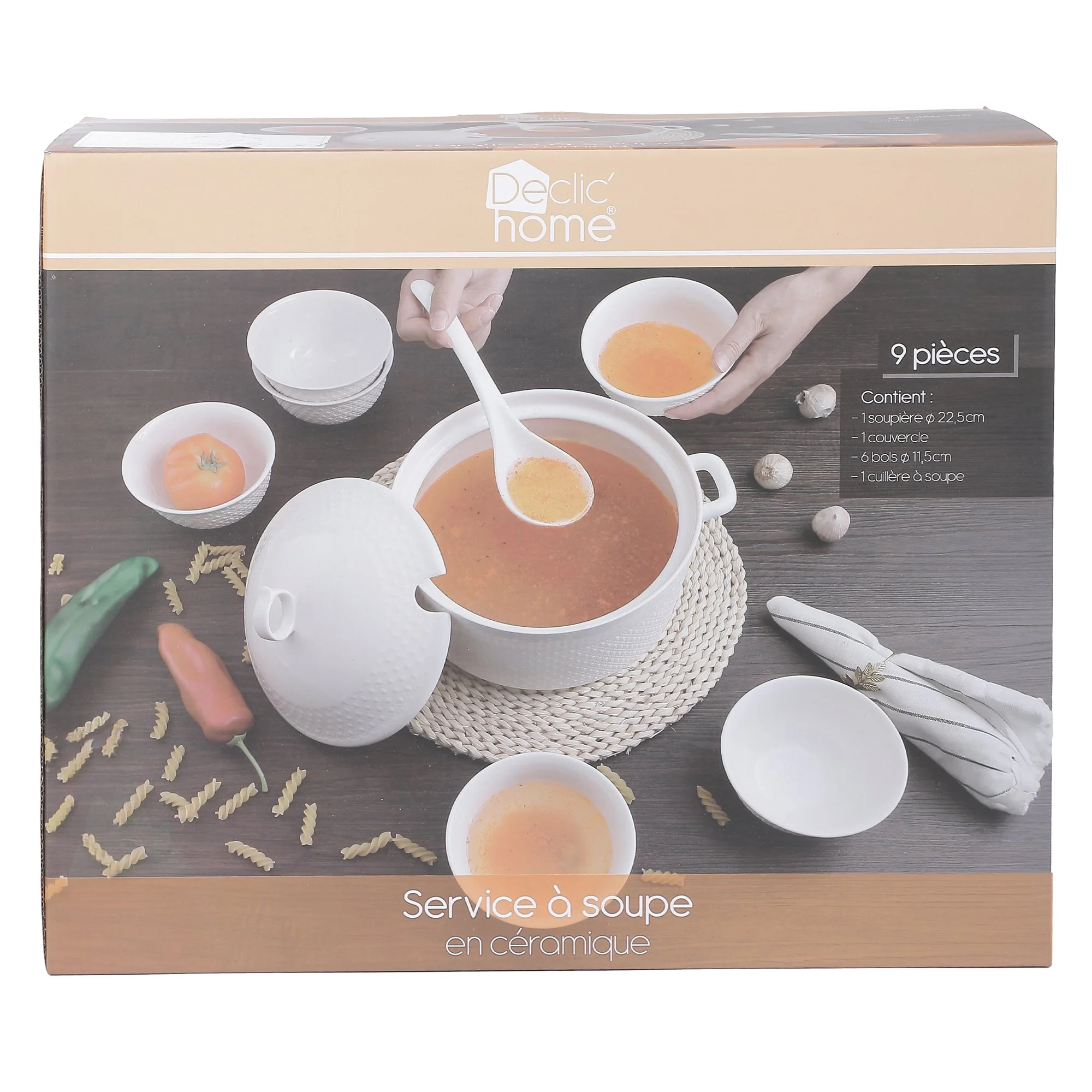 Service à soupe blanc relief en céramique