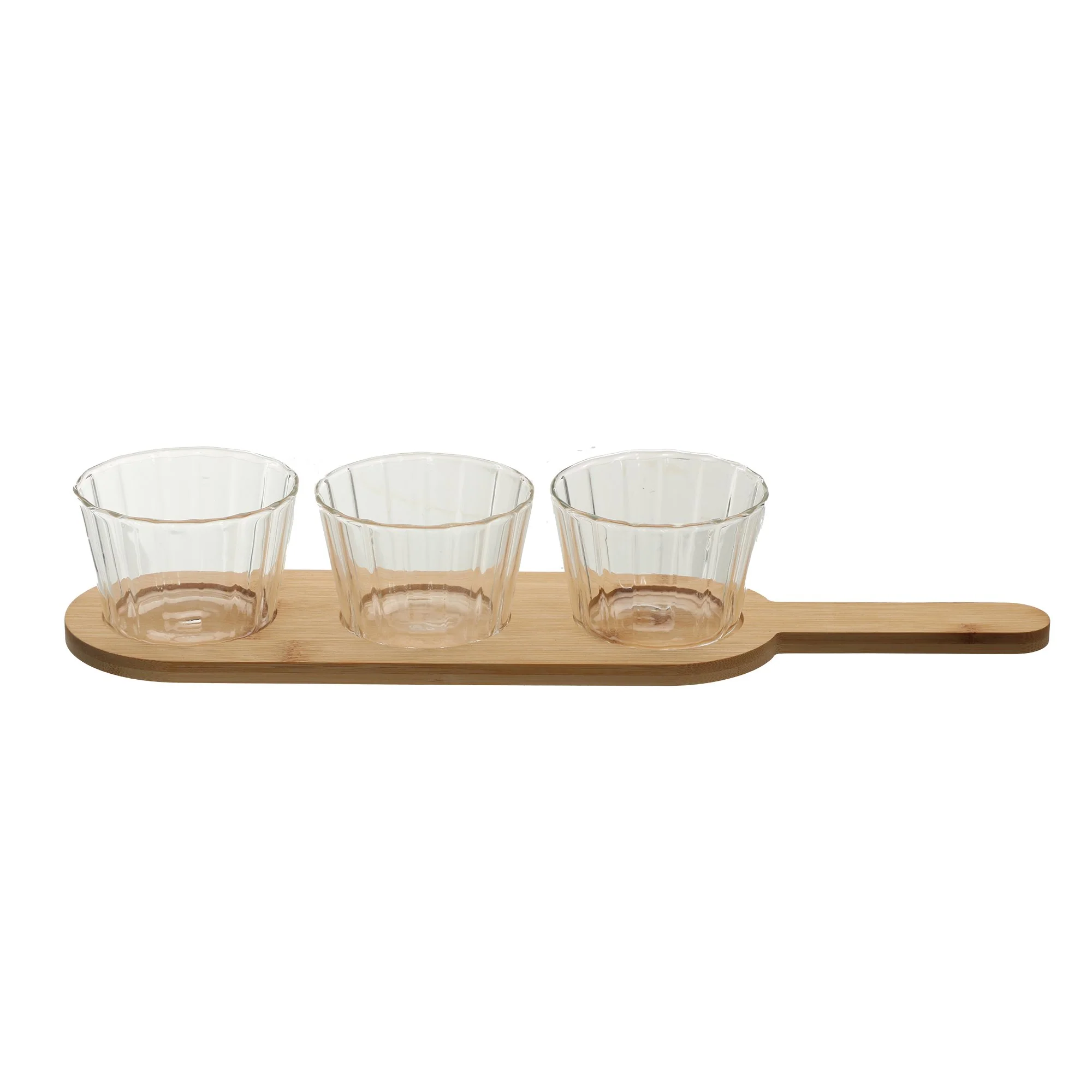 SET APERITIF 4PCS BOLS EN VERRE STRIEES AVEC PLANCHE - Image 3