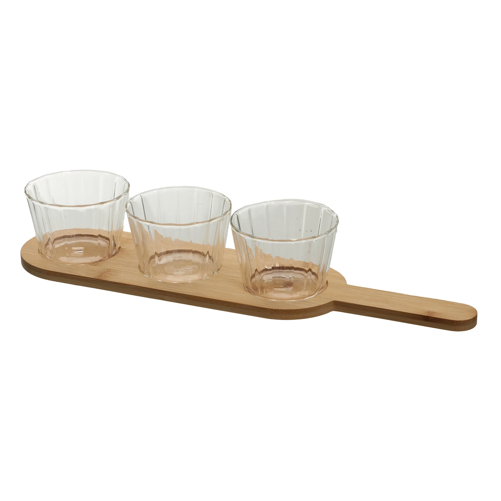 SET APERITIF 4PCS BOLS EN VERRE STRIEES AVEC PLANCHE - Image 4