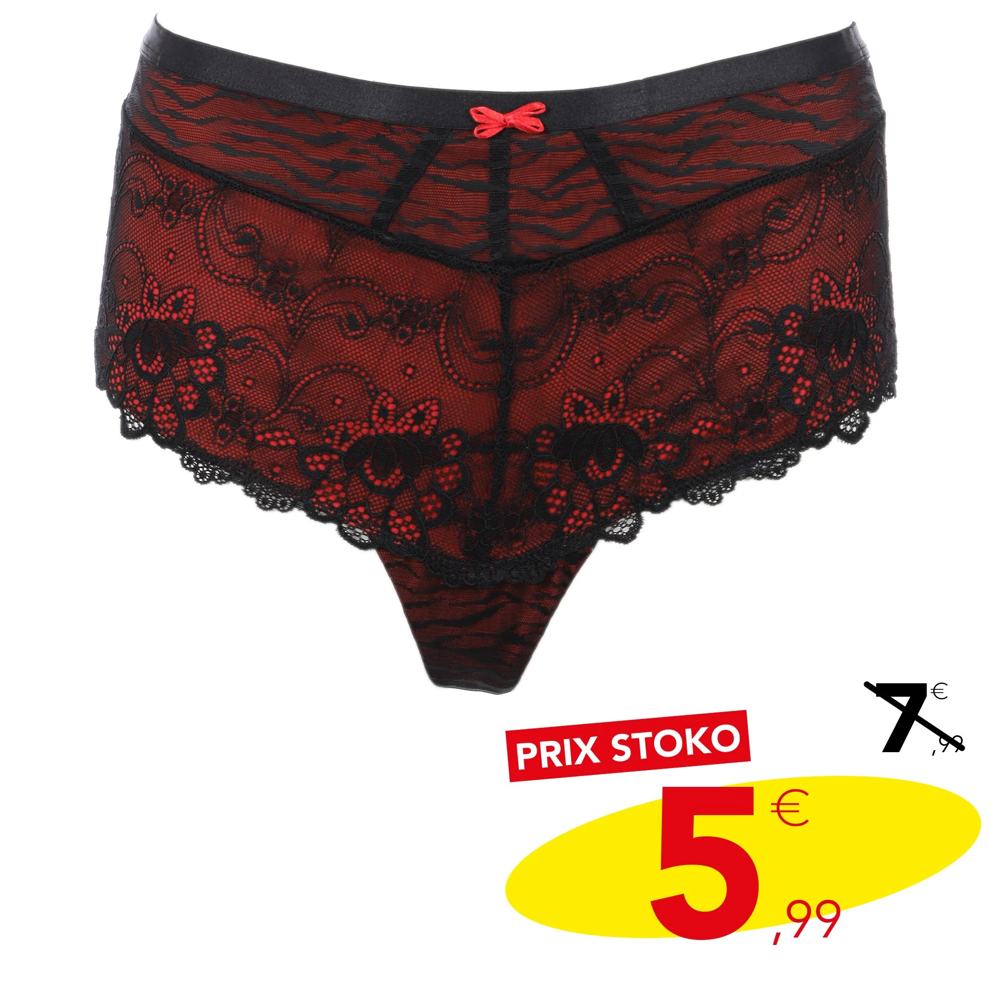 Shorty dentelle fine noir et rouge - Image 3