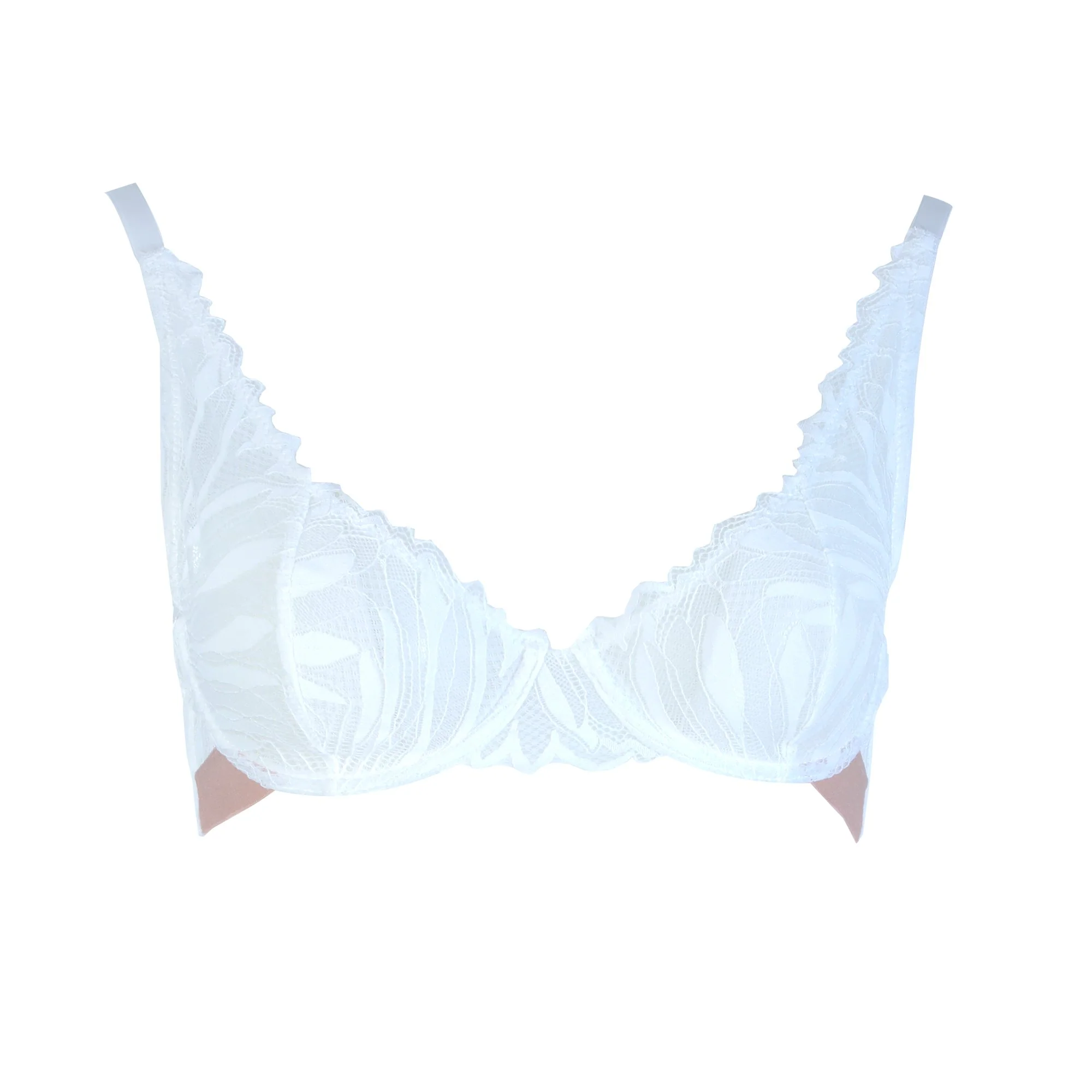 Soutien gorge en dentelle ivoire bordures en satin - Blanc