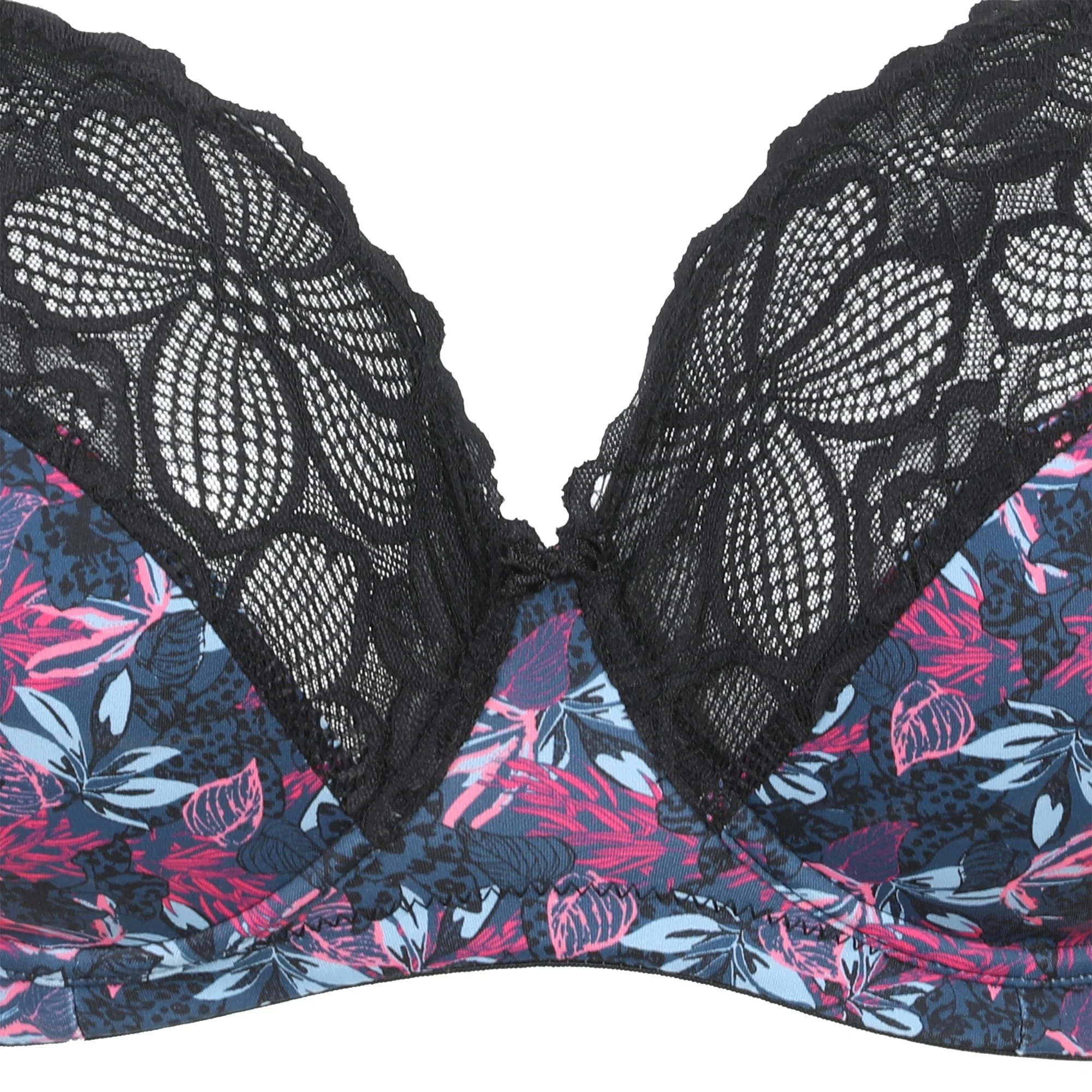Soutien gorge fleuri bleu et noir grand maintien - Bleu - Image 3