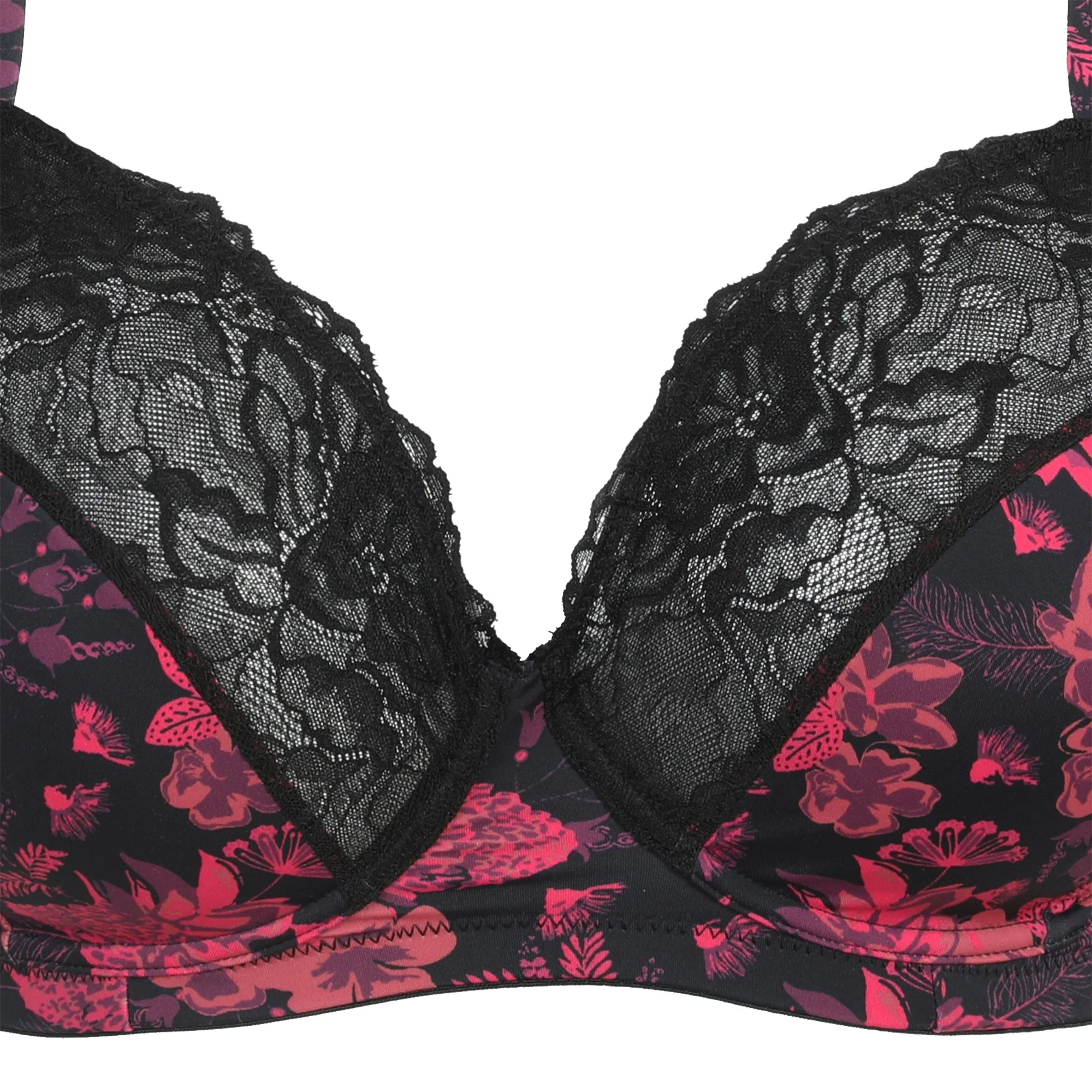 Soutien gorges fleuri noir et rose grand maintien - Rose - Image 3