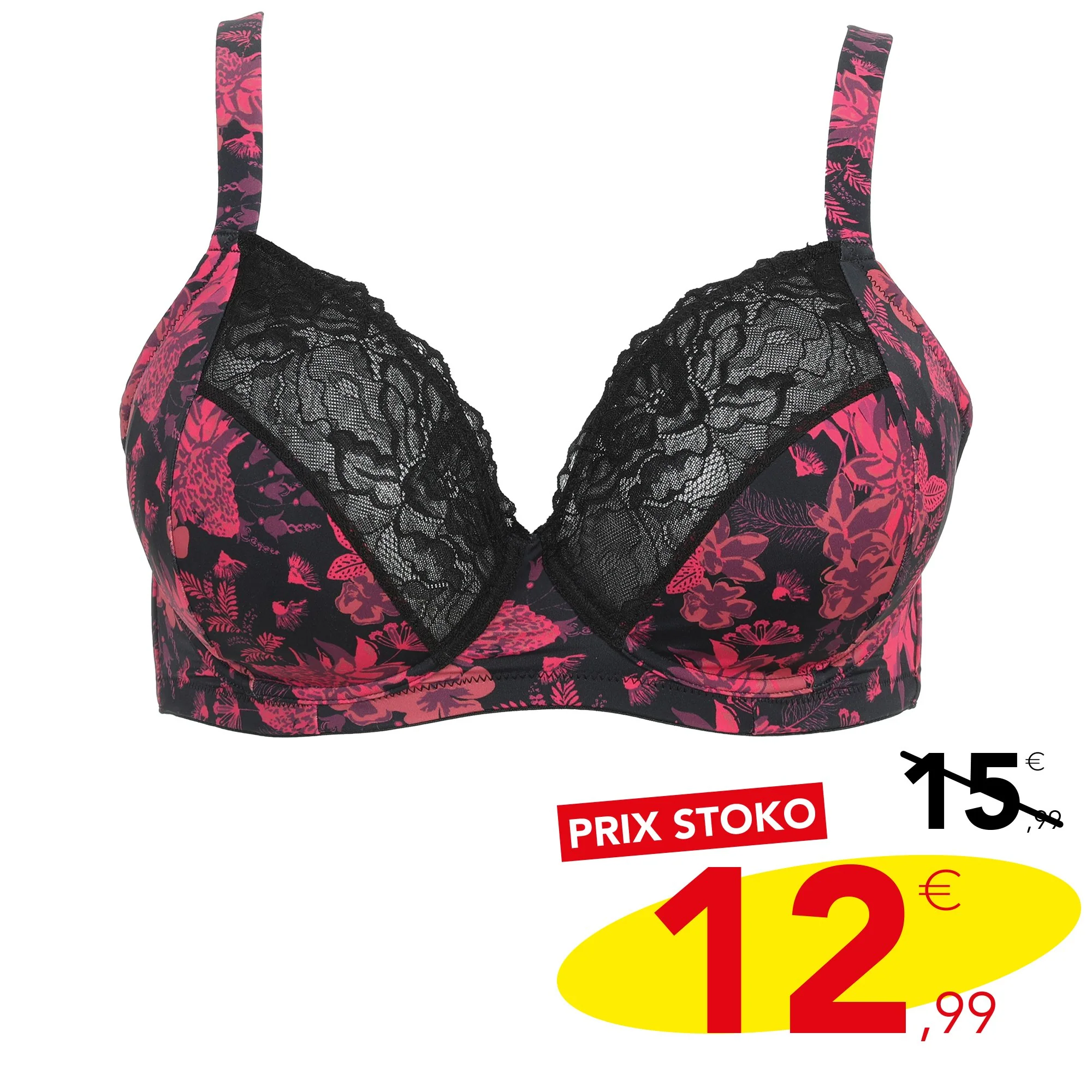 Soutien gorges fleuri noir et rose grand maintien - Rose - Image 5