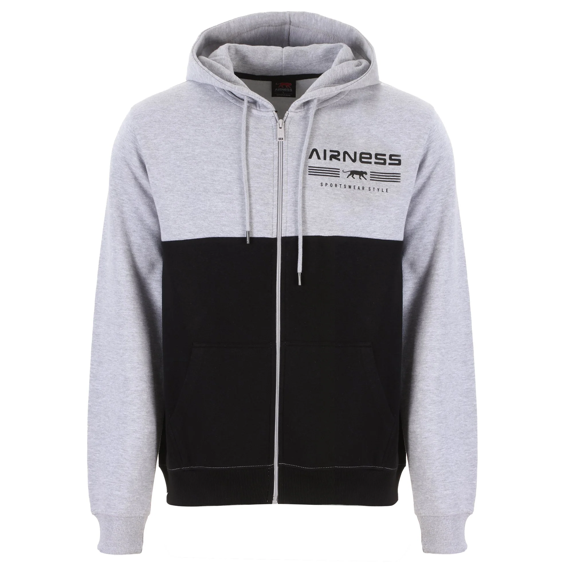 Sweat bicolore zippé à capuche - Gris
